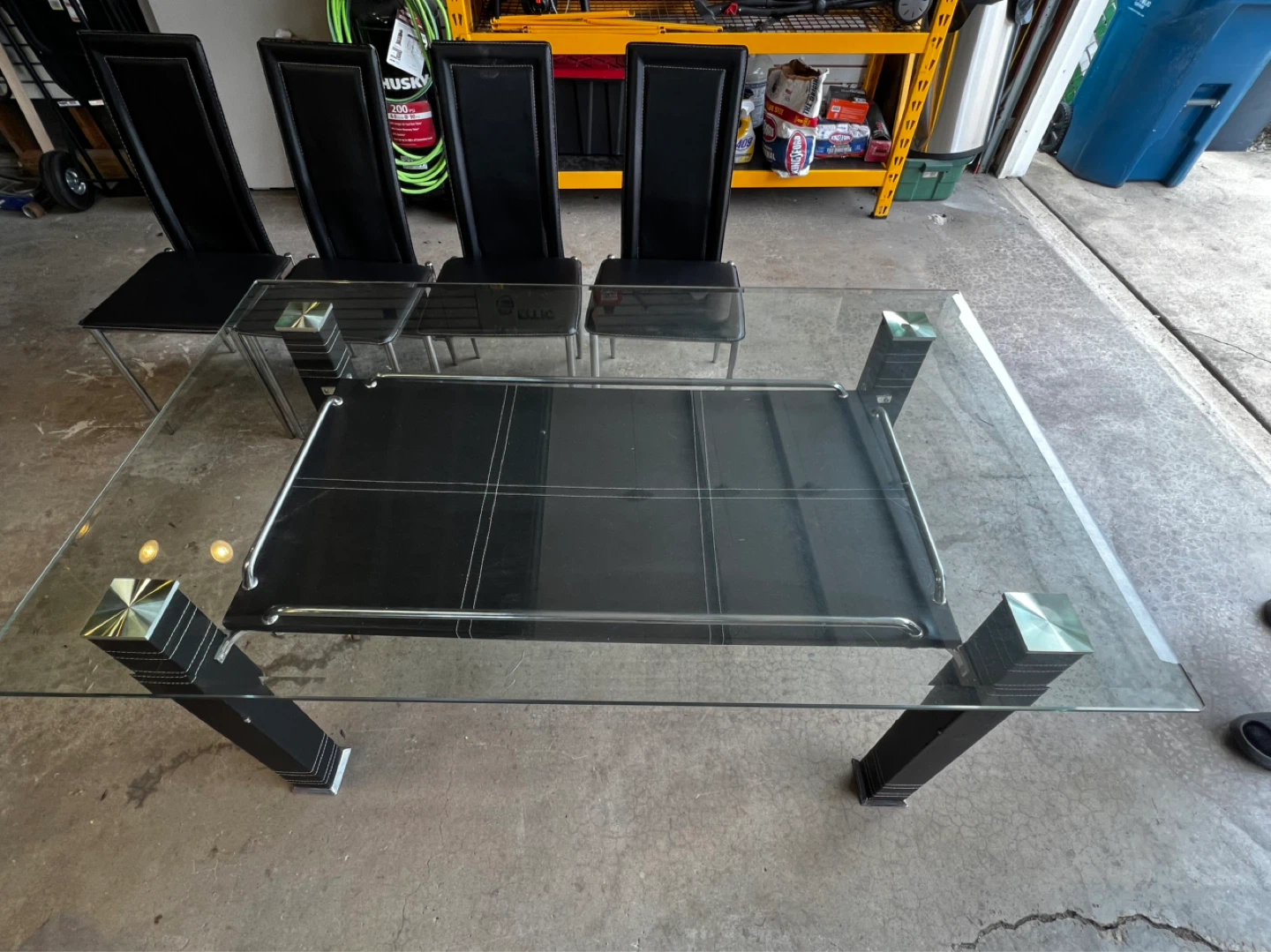 Glass Table Faux Leather Wrapped Legs with 4 Chairs - photo 2