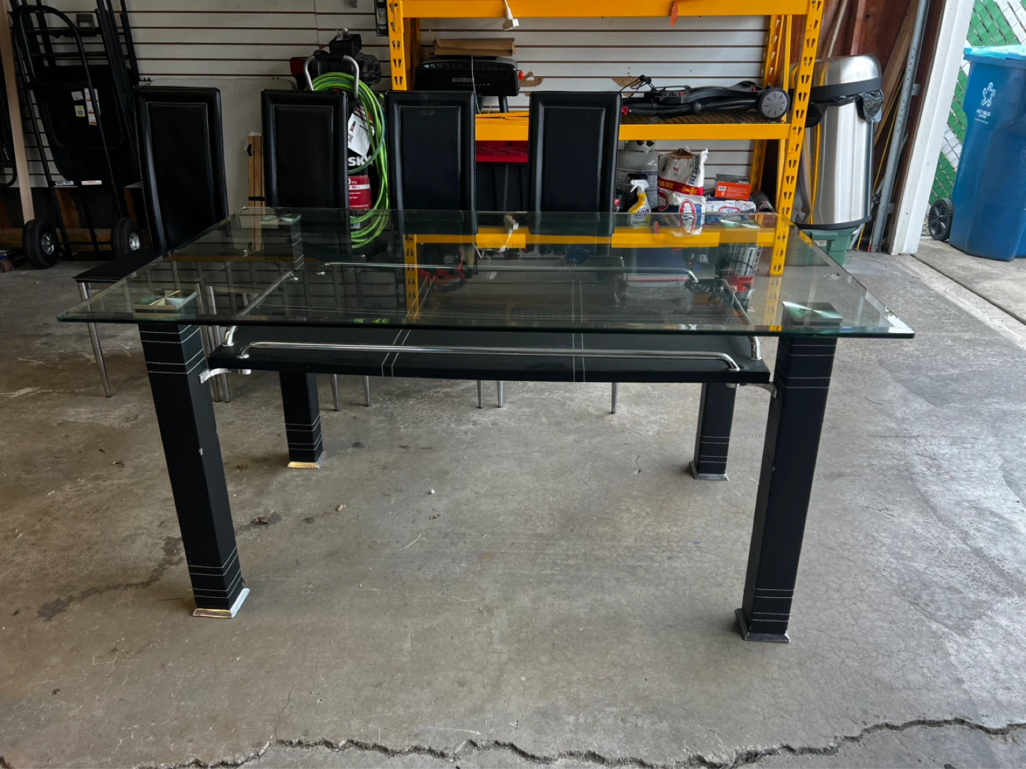 Glass Table Faux Leather Wrapped Legs with 4 Chairs