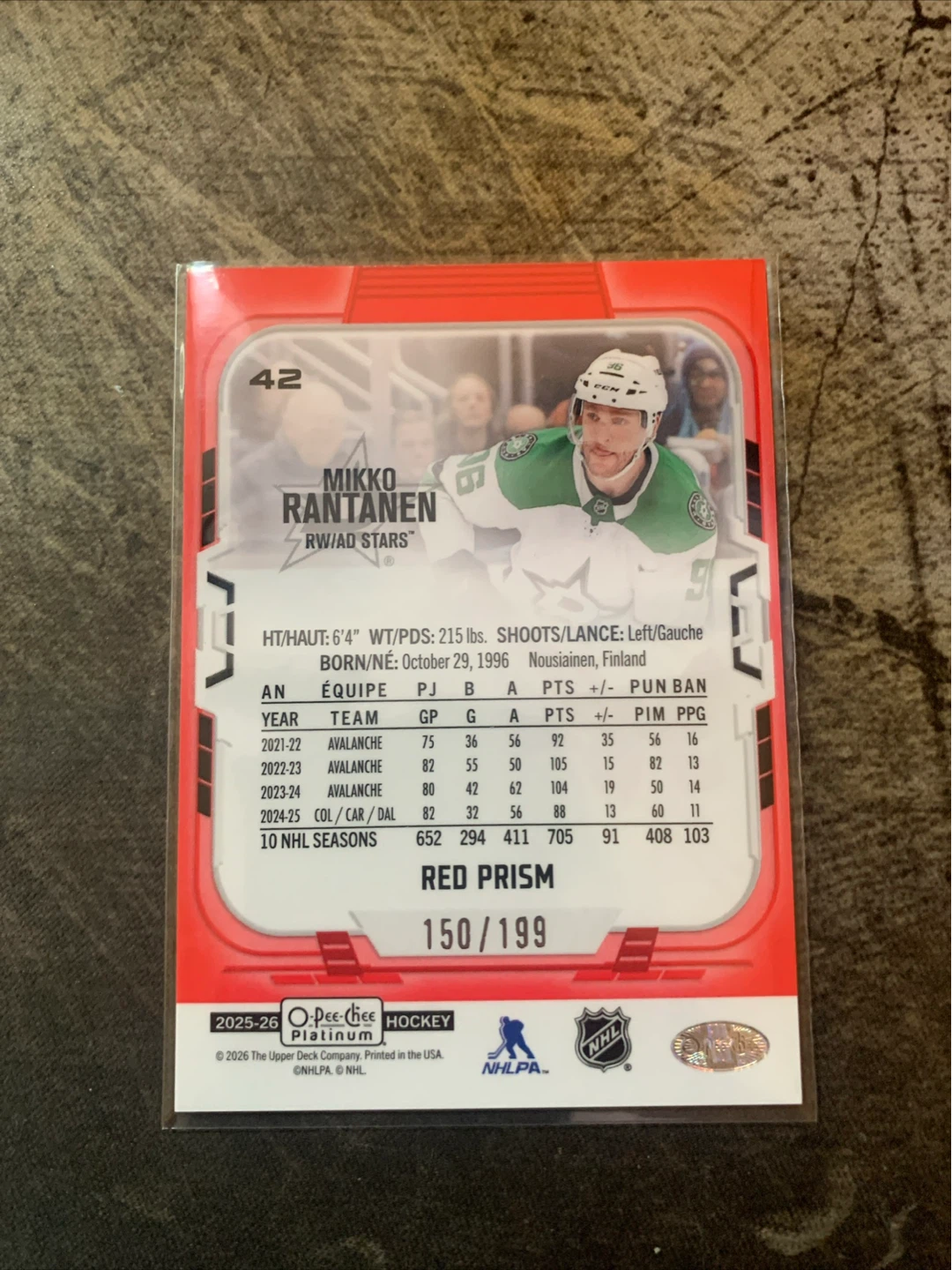 Mikko Rantanen Red Prism 150/199 25/26 O-Pee-Chee - photo 2
