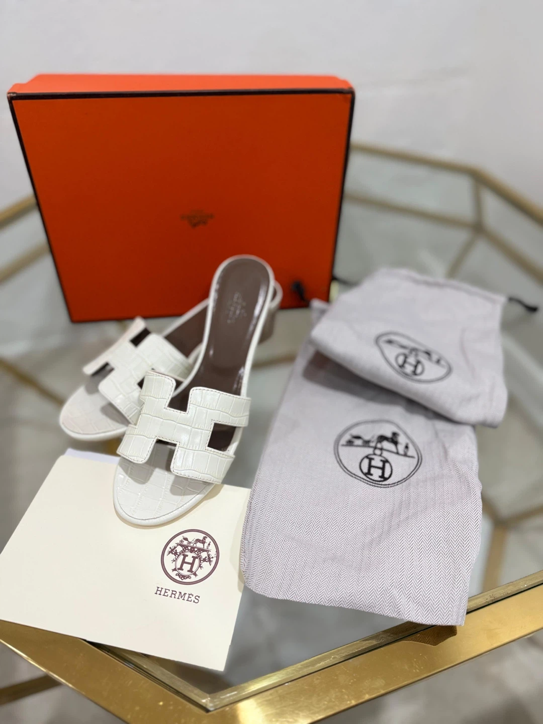 Hermes Pink Crocodile Embossed Leather Slides Sandals