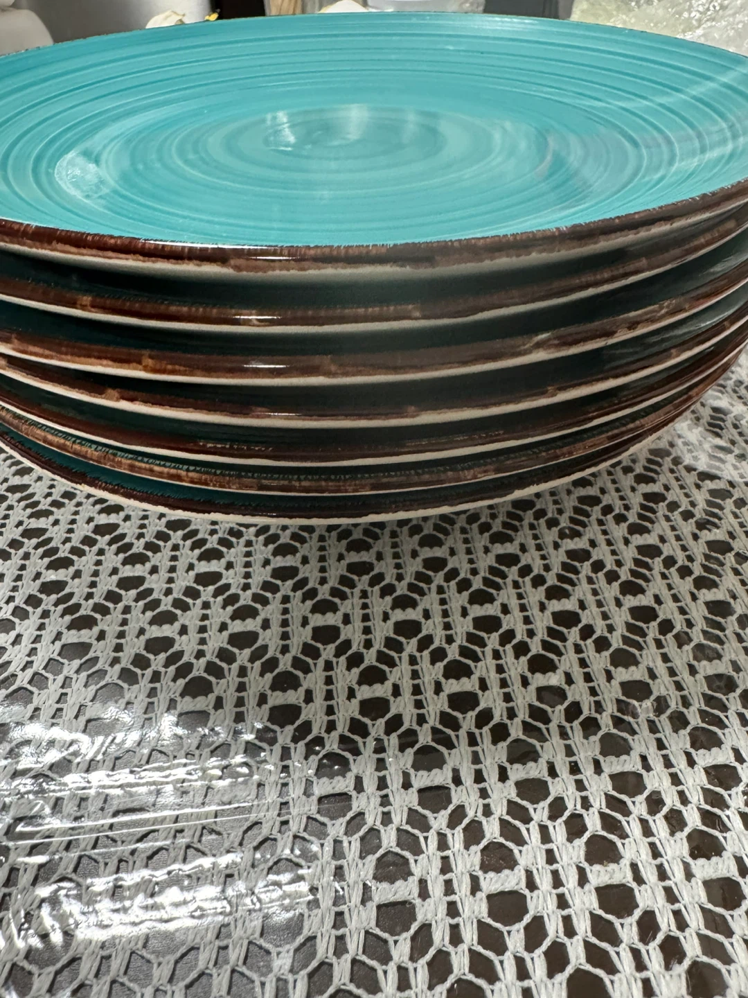 Set of 12 Turquoise Swirl Dinner Plates - photo 4