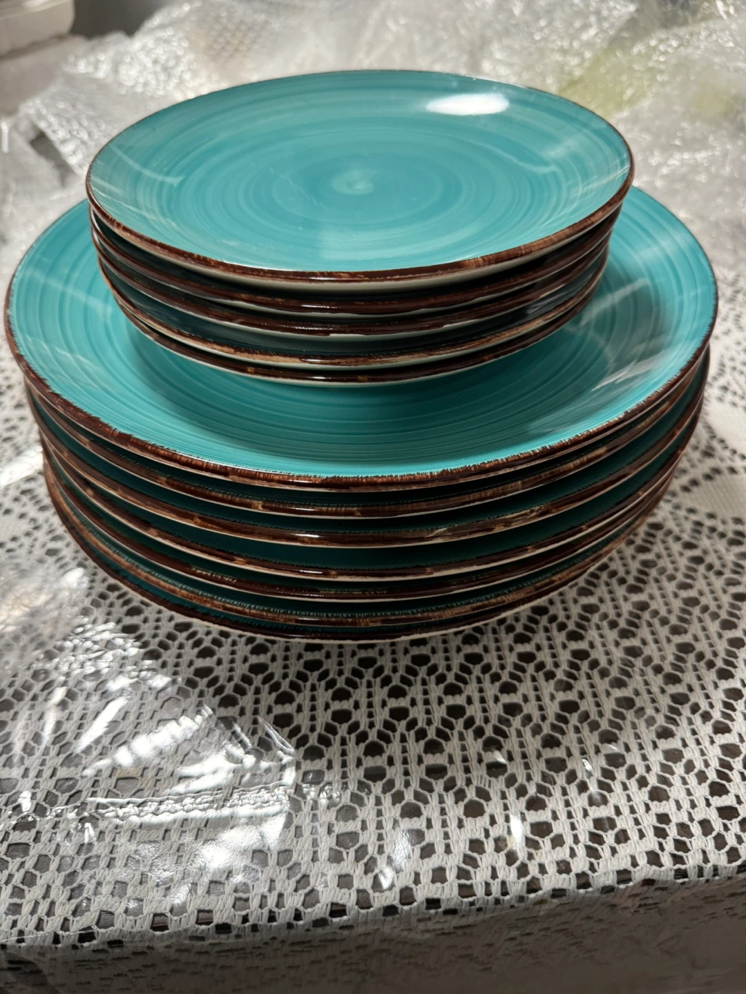 Set of 12 Turquoise Swirl Dinner Plates - photo 3