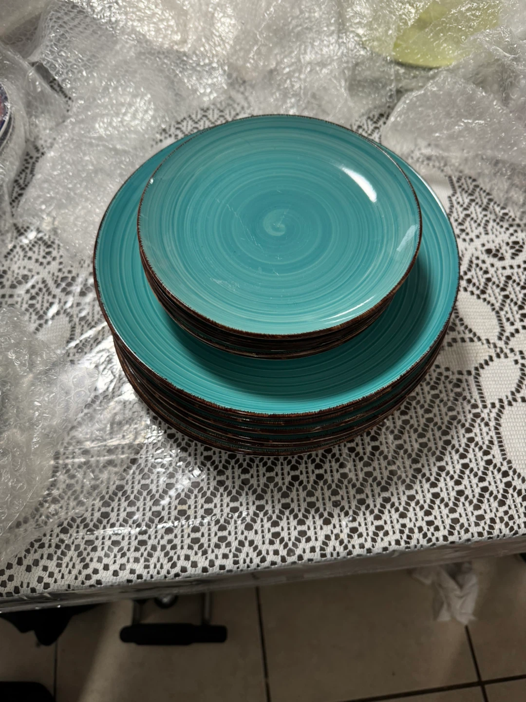 Set of 12 Turquoise Swirl Dinner Plates - photo 2
