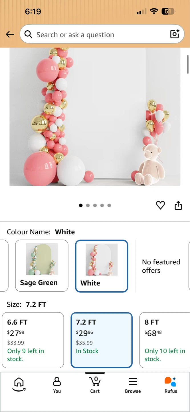 White Balloon Arch back Drop  - 7.2 FT