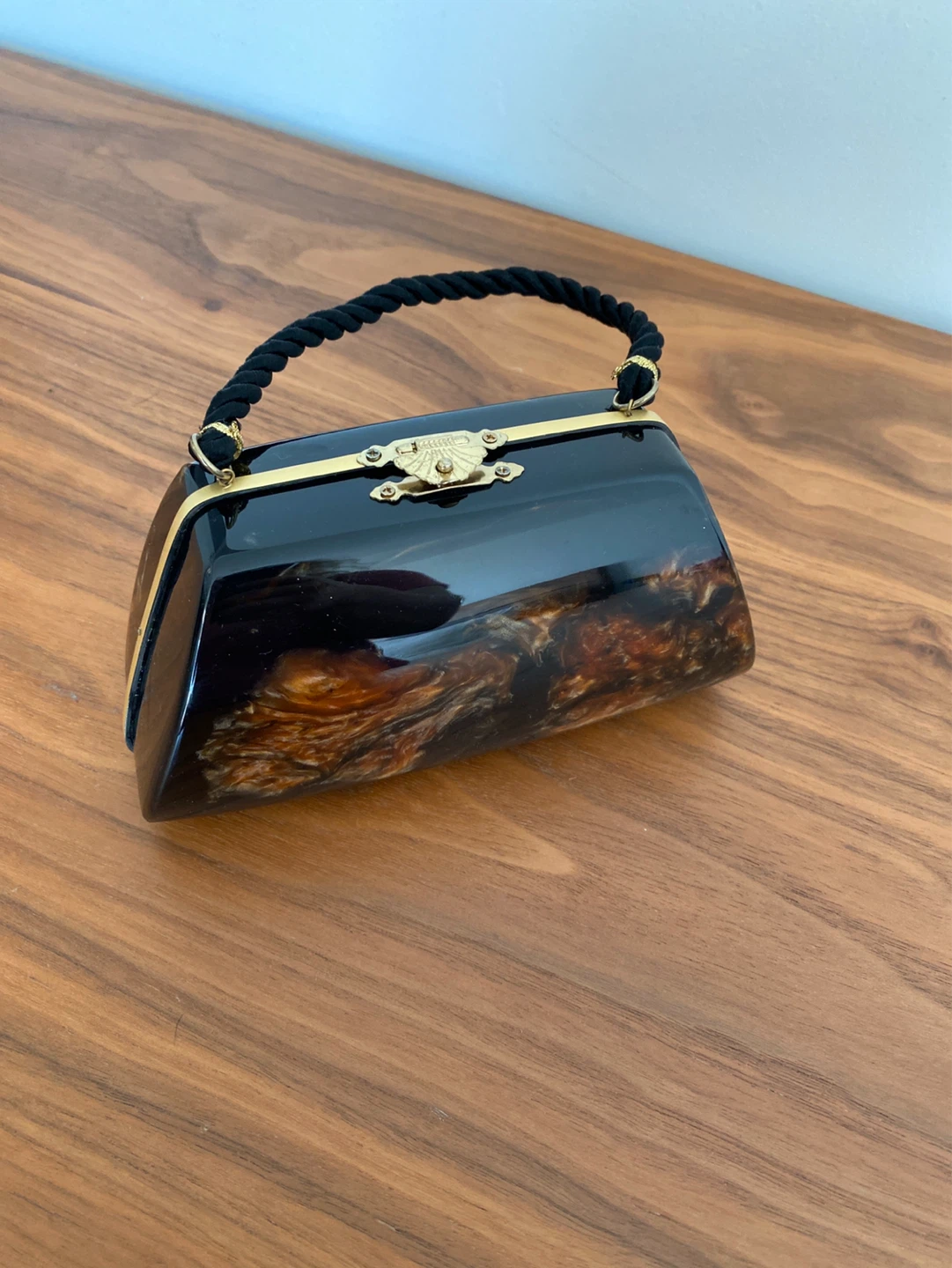 Vintage Black & Tortoiseshell Lucite Handbag