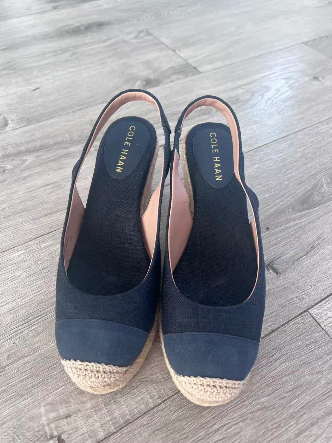 Size 7 Cole Haan Navy Espadrille Wedge Slingbacks - photo 3