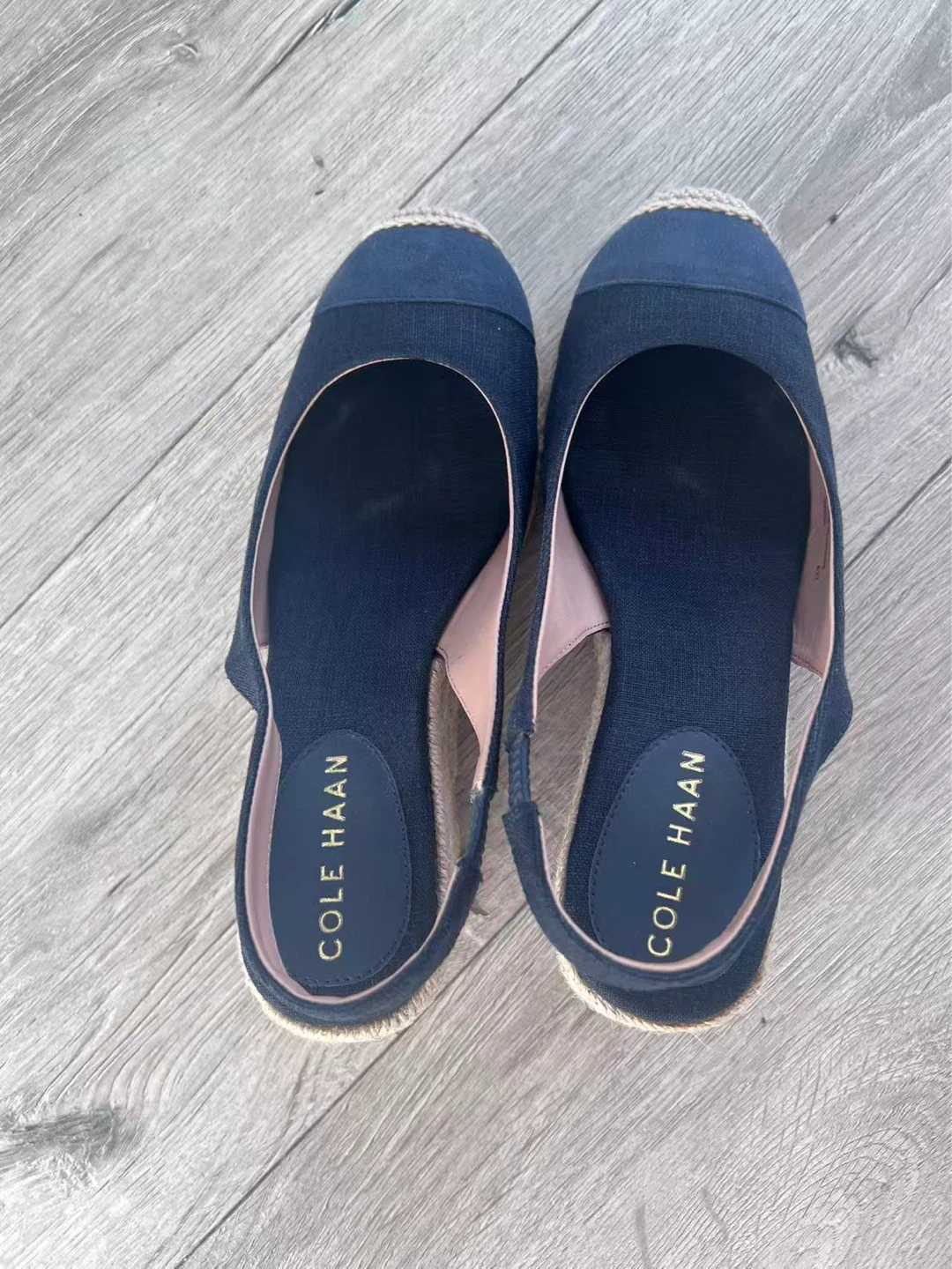 Size 7 Cole Haan Navy Espadrille Wedge Slingbacks