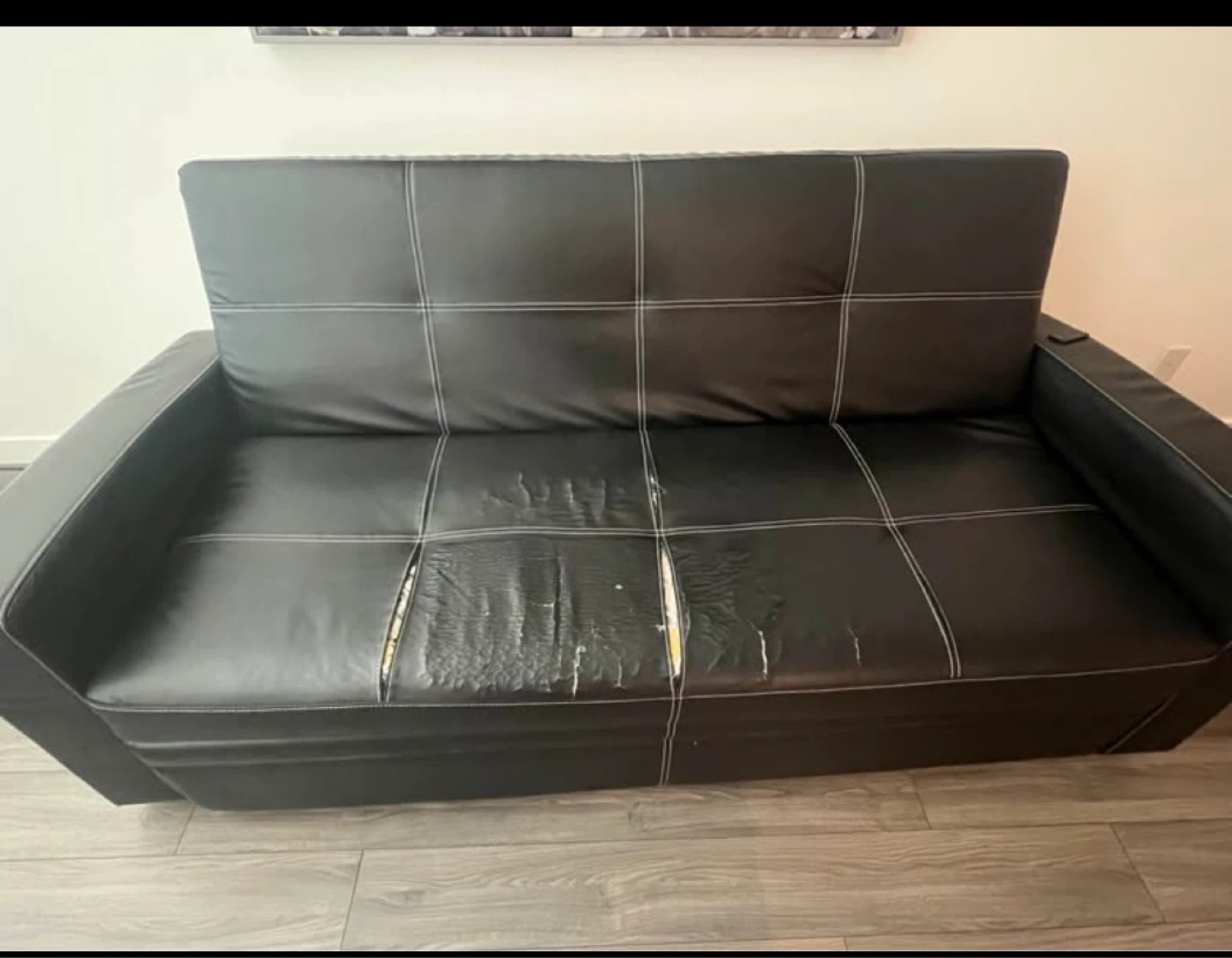 Black Faux Leather Loveseat Sofa Bed - photo 2