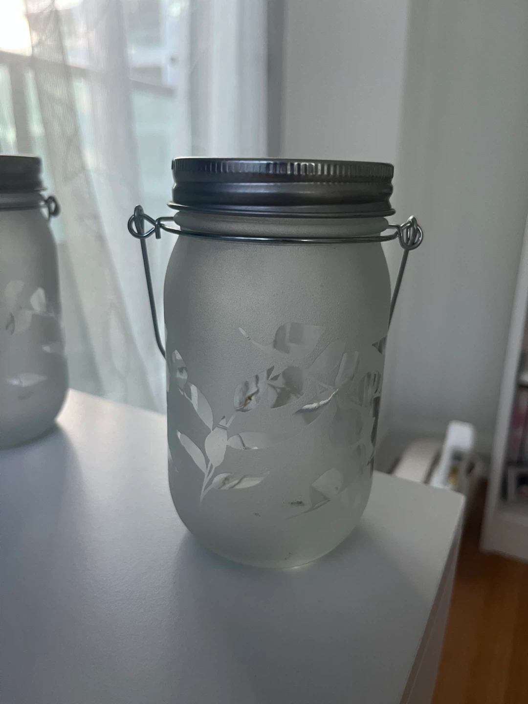 A pair of Frosted Glass Mason Jar Lantern with LED Lights - photo 3