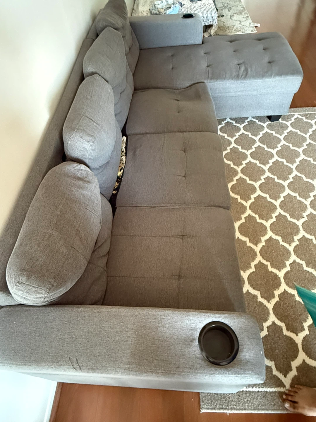 Grey Sectional Sofa with Storage Chaise - photo 2
