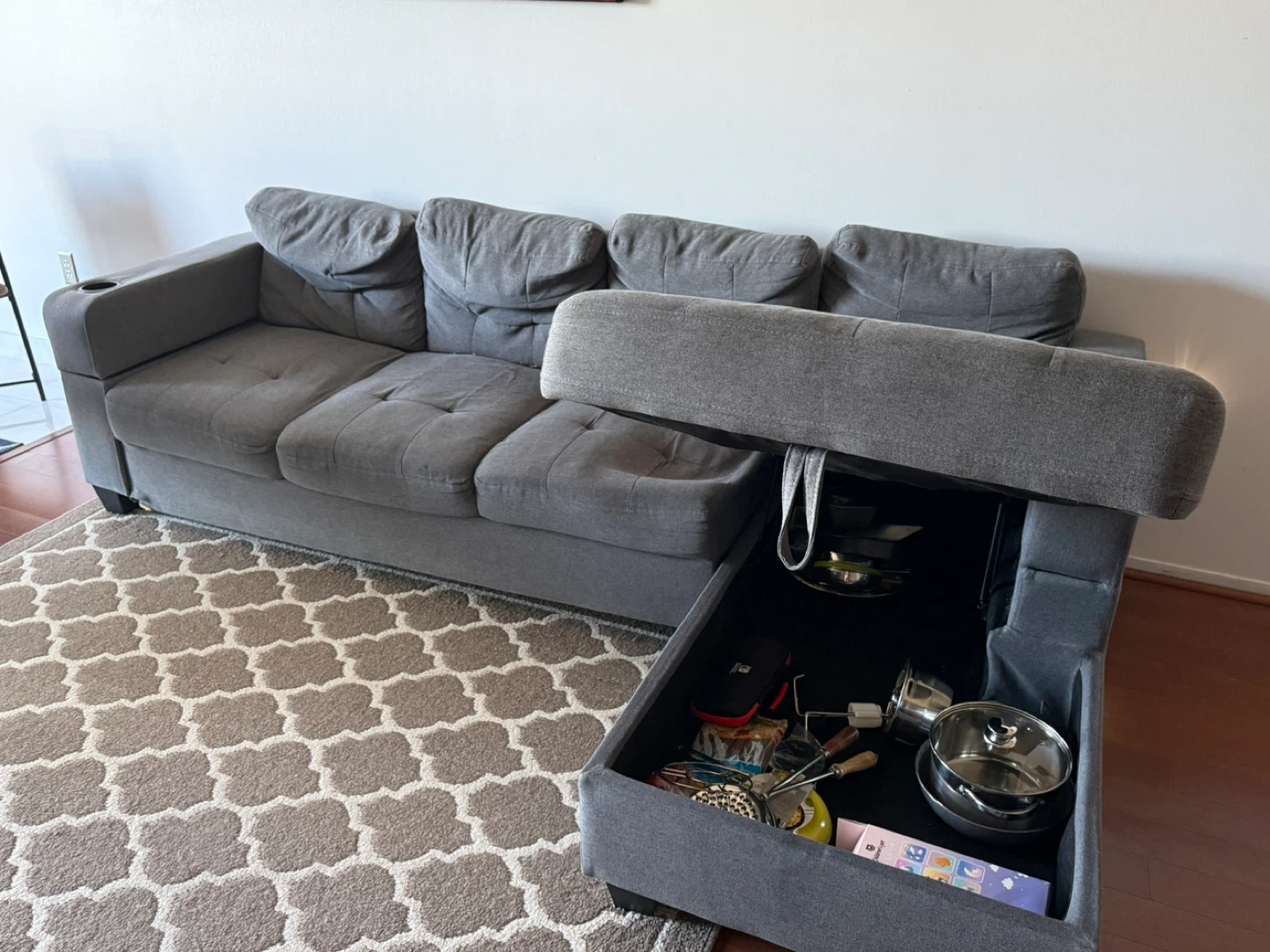 Grey Sectional Sofa with Storage Chaise - photo 3