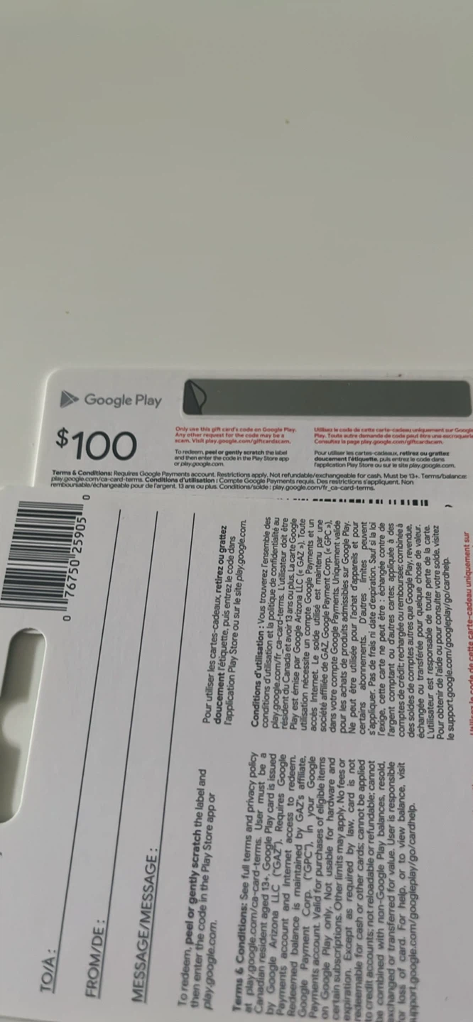 $100 Google Play Gift Card - photo 3