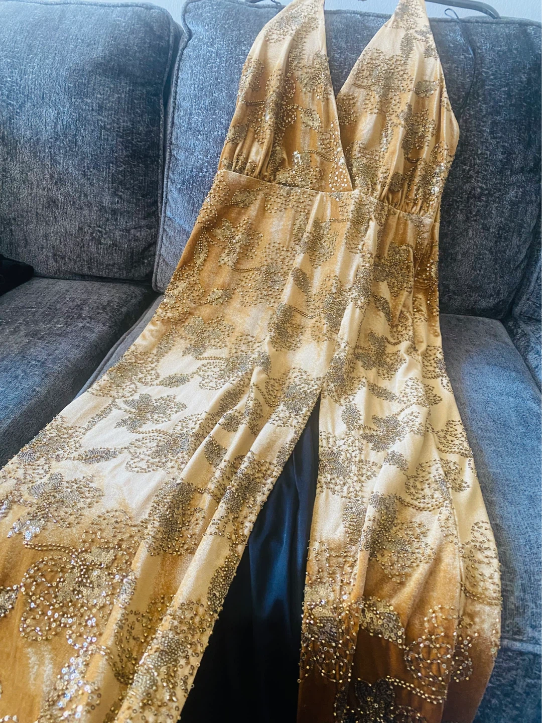 New (Unused) Zara Gold Beaded Halter Dress - photo 3