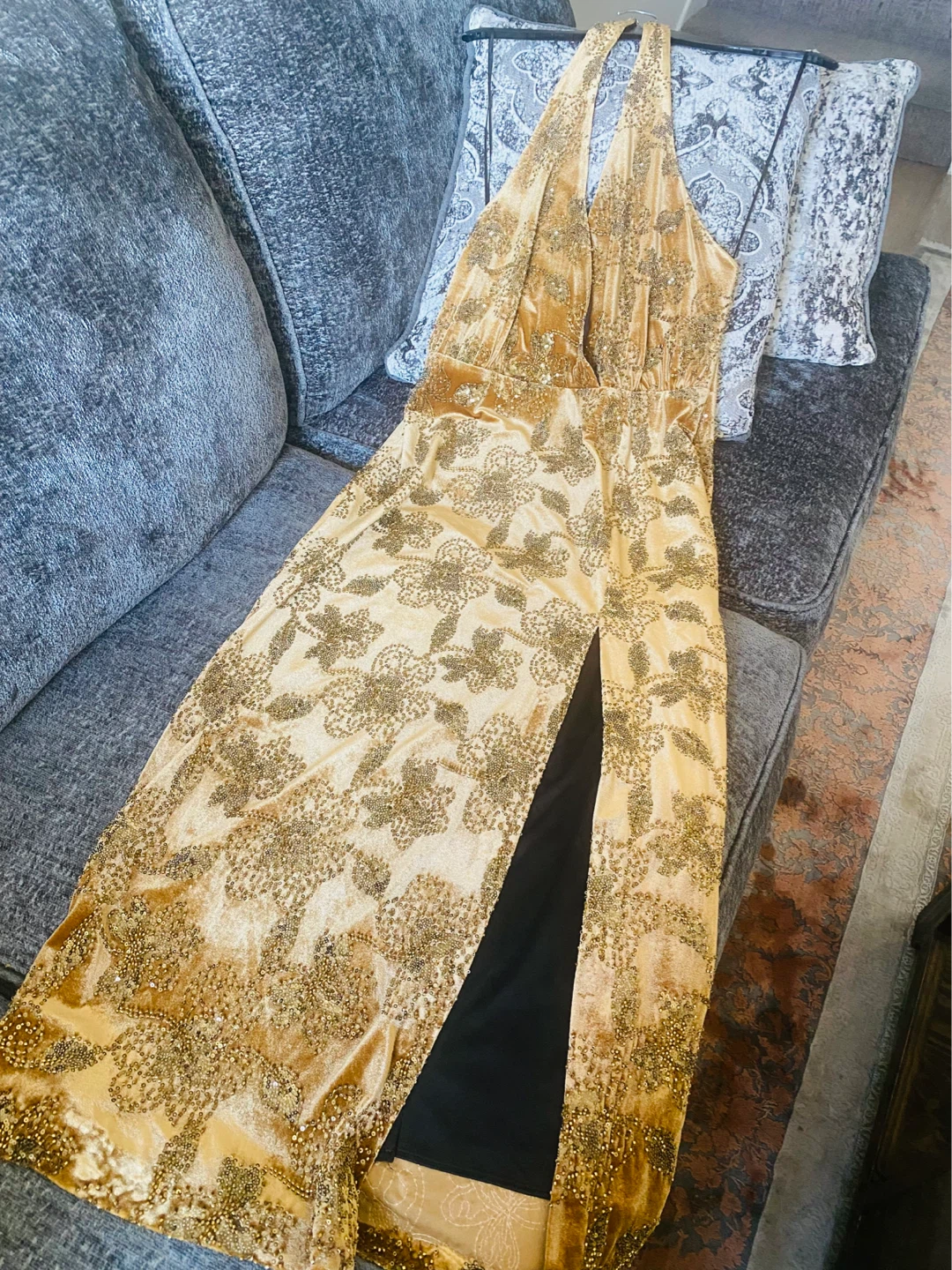 New (Unused) Zara Gold Beaded Halter Dress
