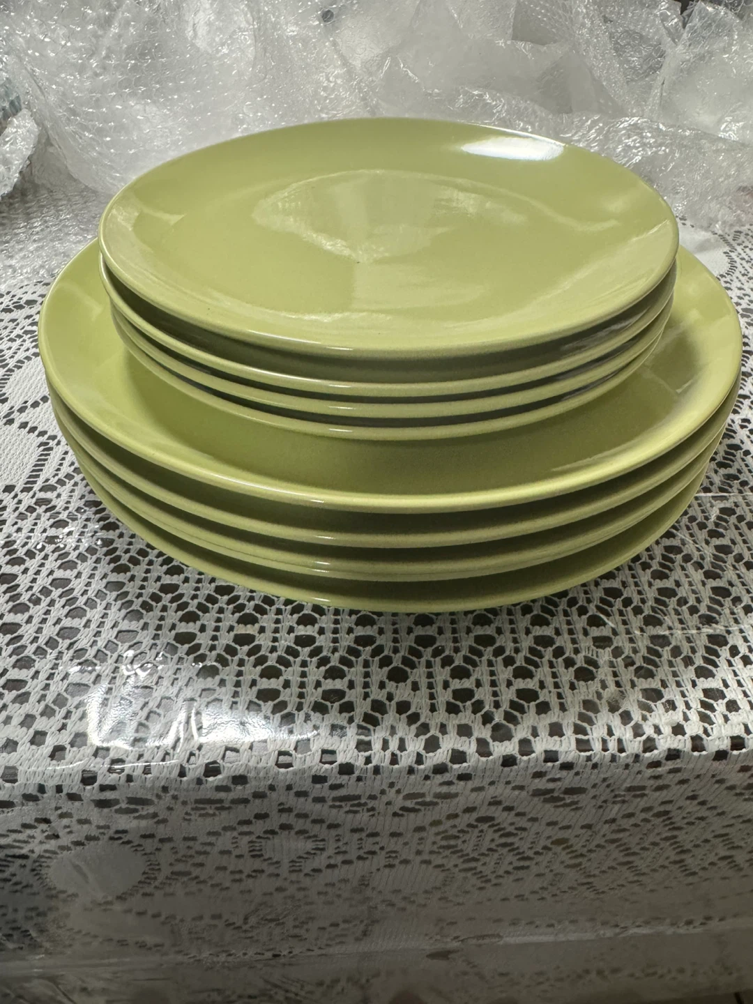 Set of 9 Light Green Ceramic Dinner Plates