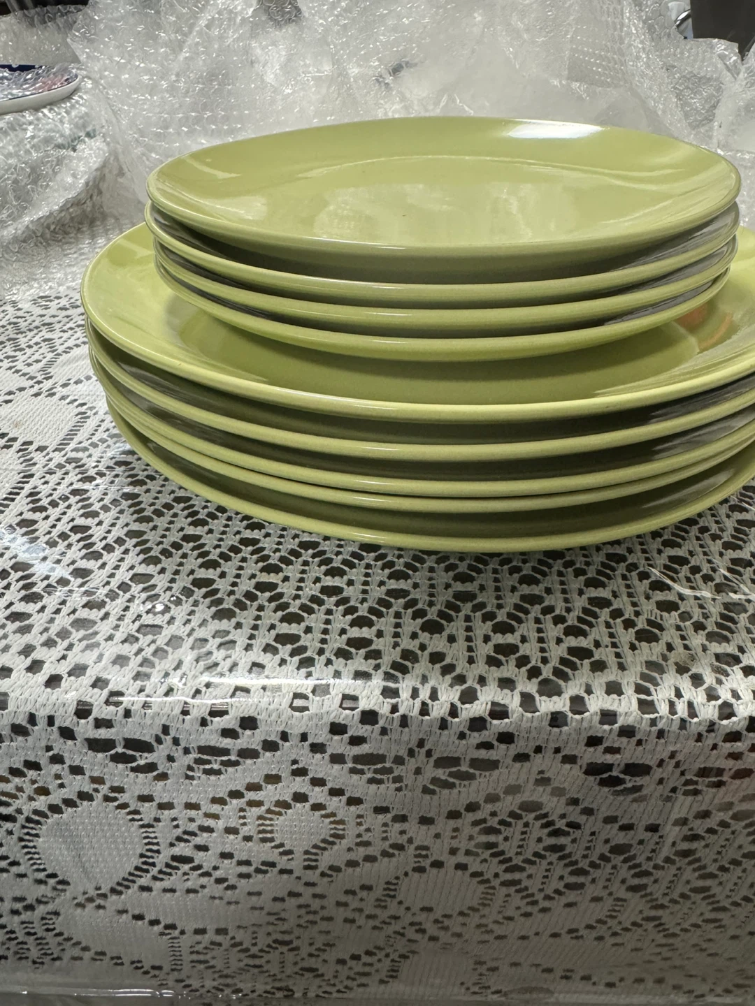 Set of 9 Light Green Ceramic Dinner Plates - photo 3