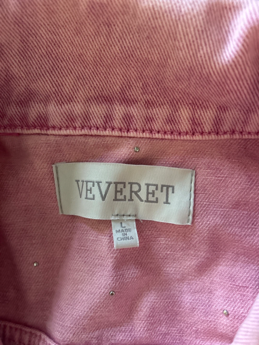 Veveret Pink Pearl Embellished Denim Jacket - Size L - photo 2