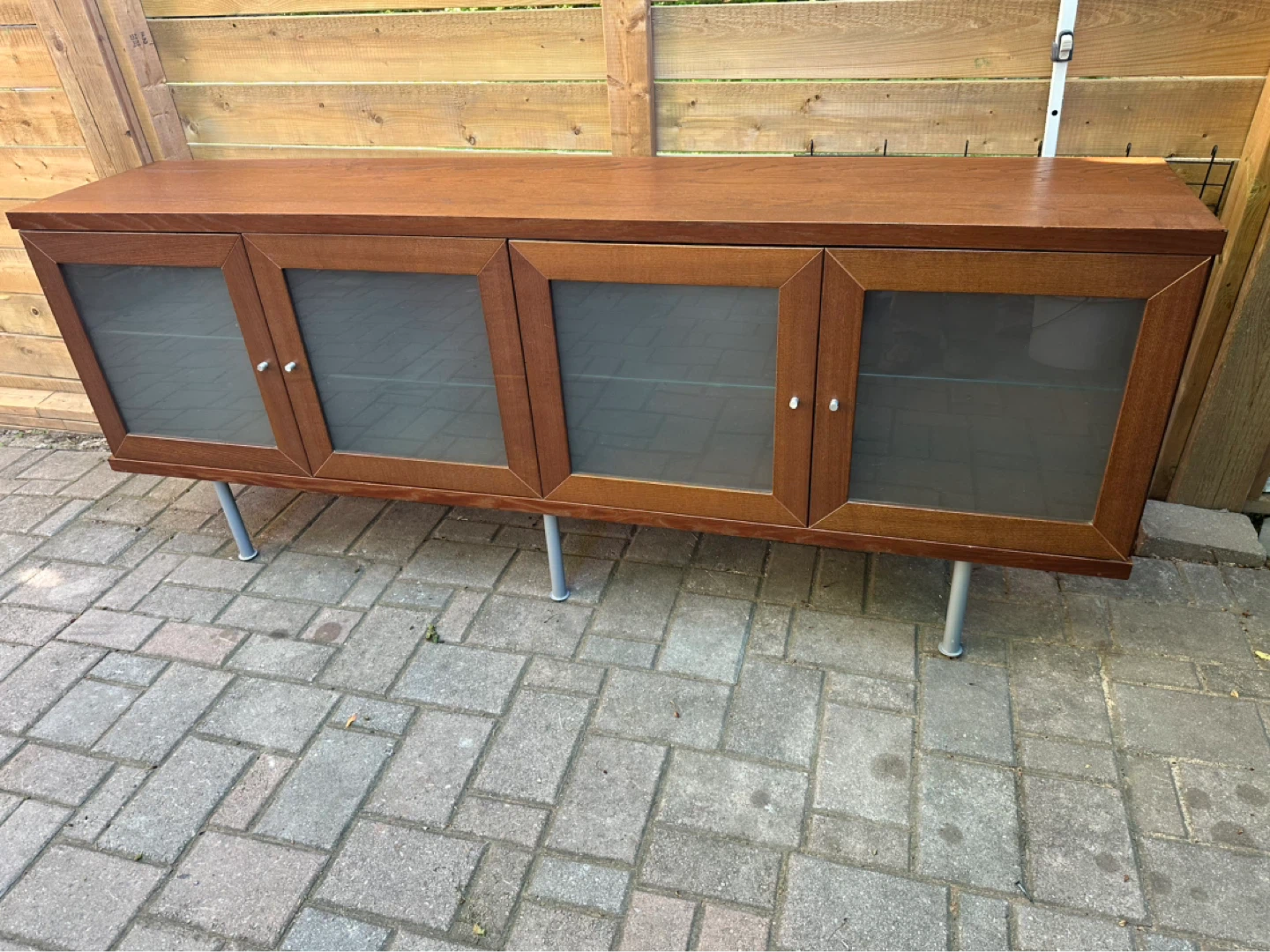IKEA Wood media console with glass doors