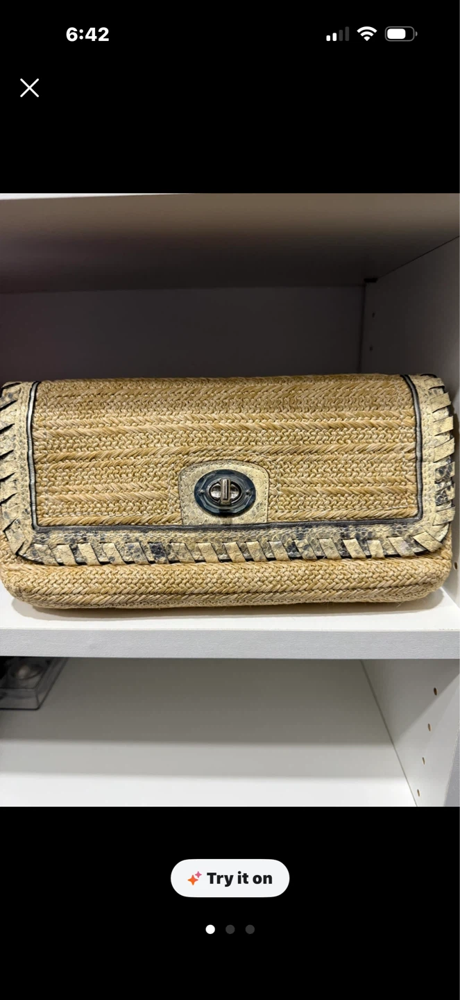 Coach Straw Clutch with Leather Trim