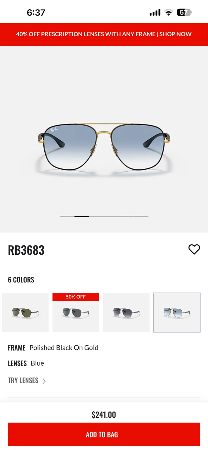 Ray-Ban RB3683 Sunglasses - Blue Lenses, Gold Frame - photo 5