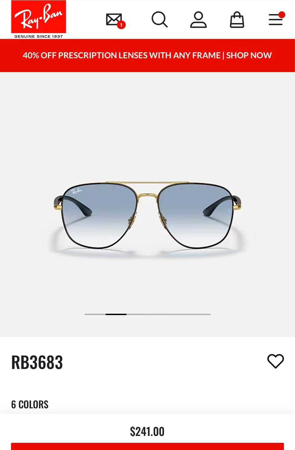 Ray-Ban RB3683 Sunglasses - Blue Lenses, Gold Frame