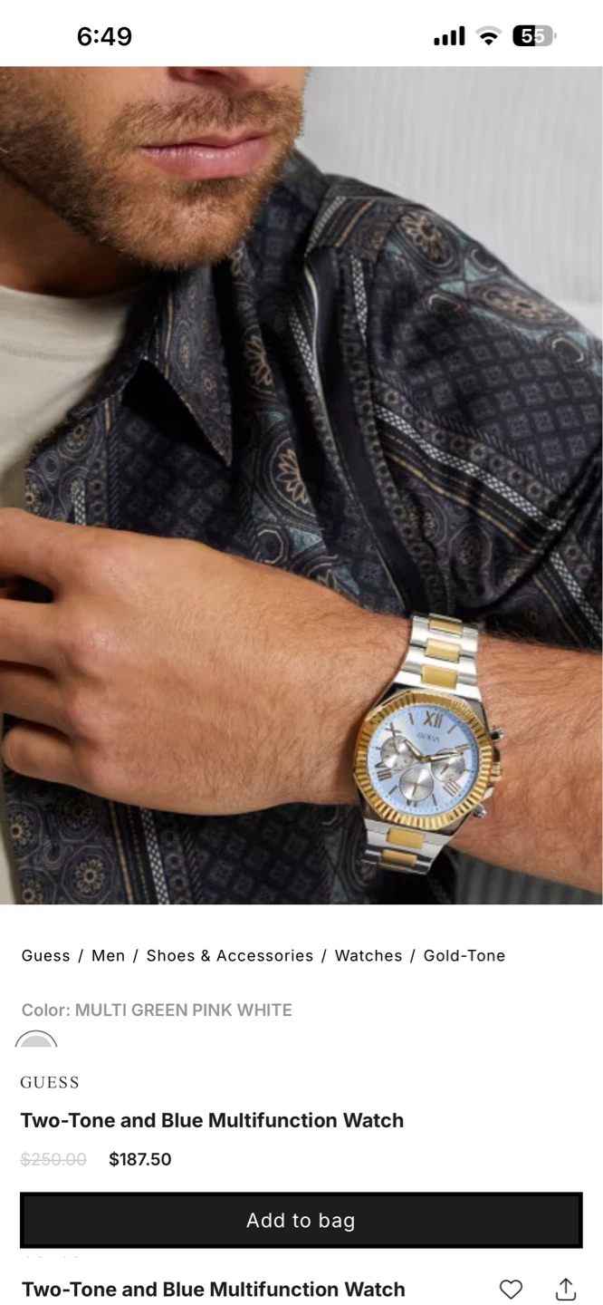 Guess Two-Tone and Blue Multifunction Watch