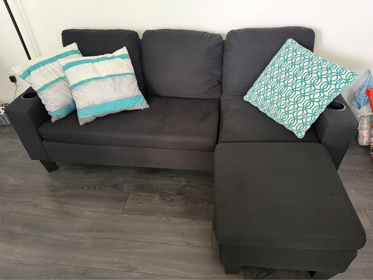 Black Sectional Sofa with Ottoman - photo 2