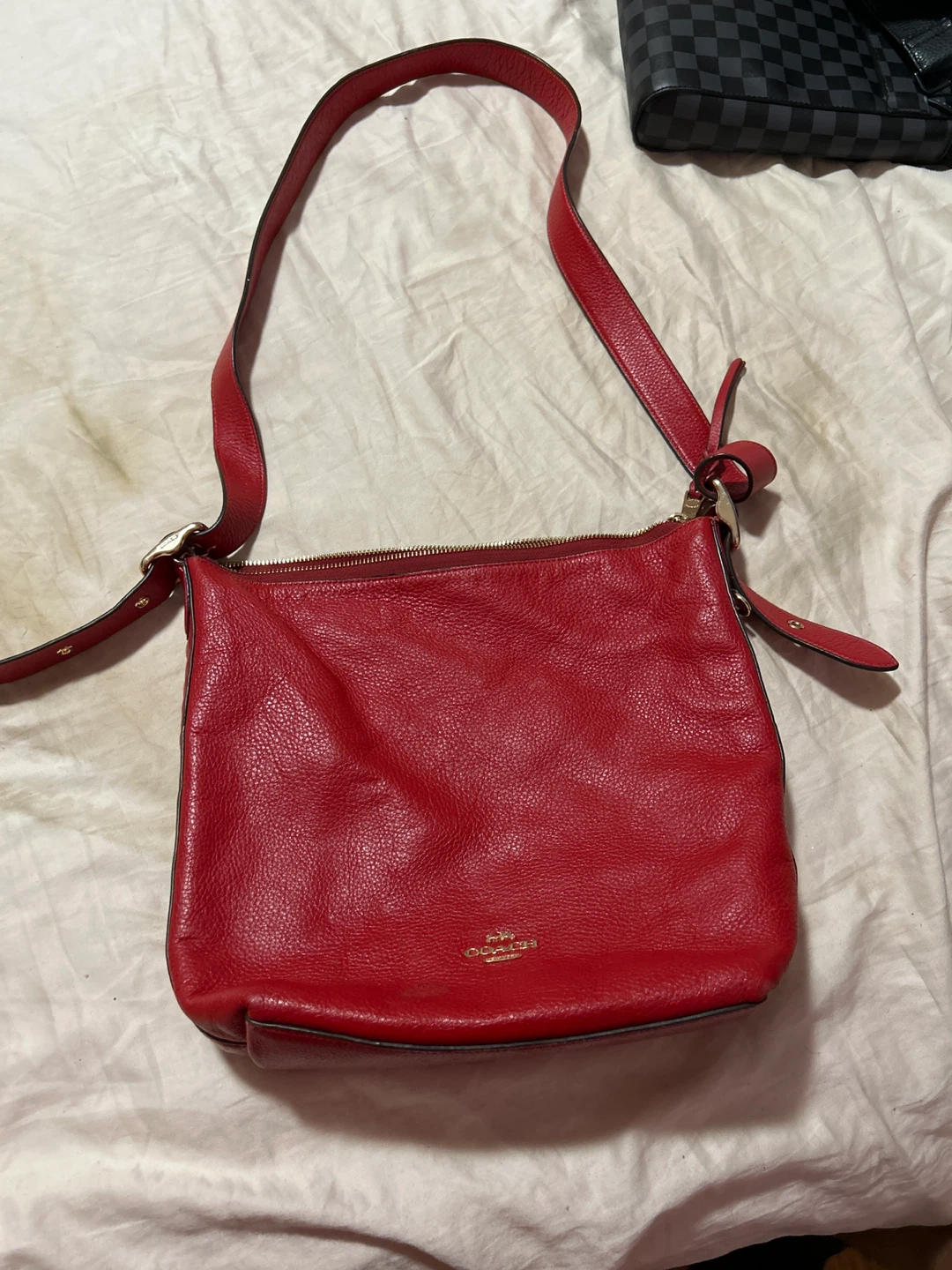 Red Leather Coach Shoulder Bag