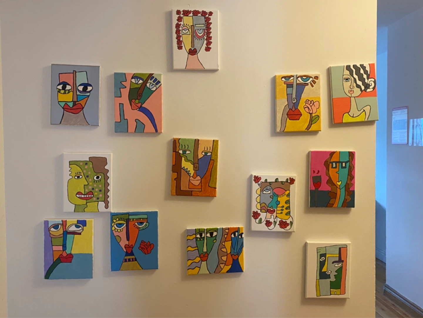 Set of 11 Abstract Face Canvas Paintings