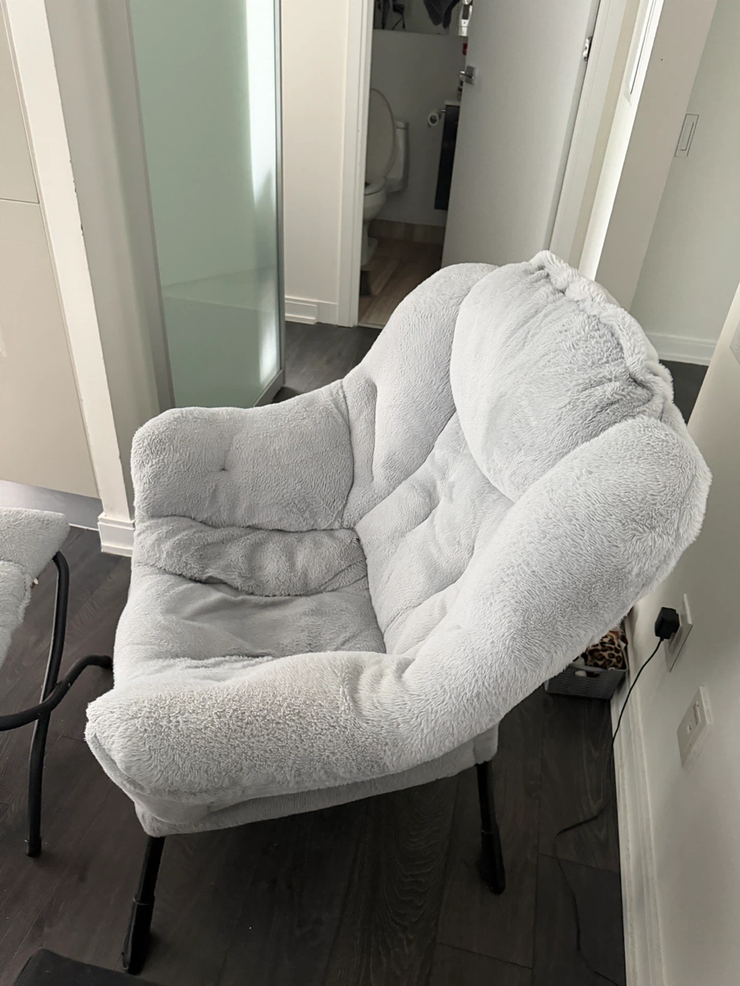 Fluffy Accent Chair with Ottoman - Grey - photo 2