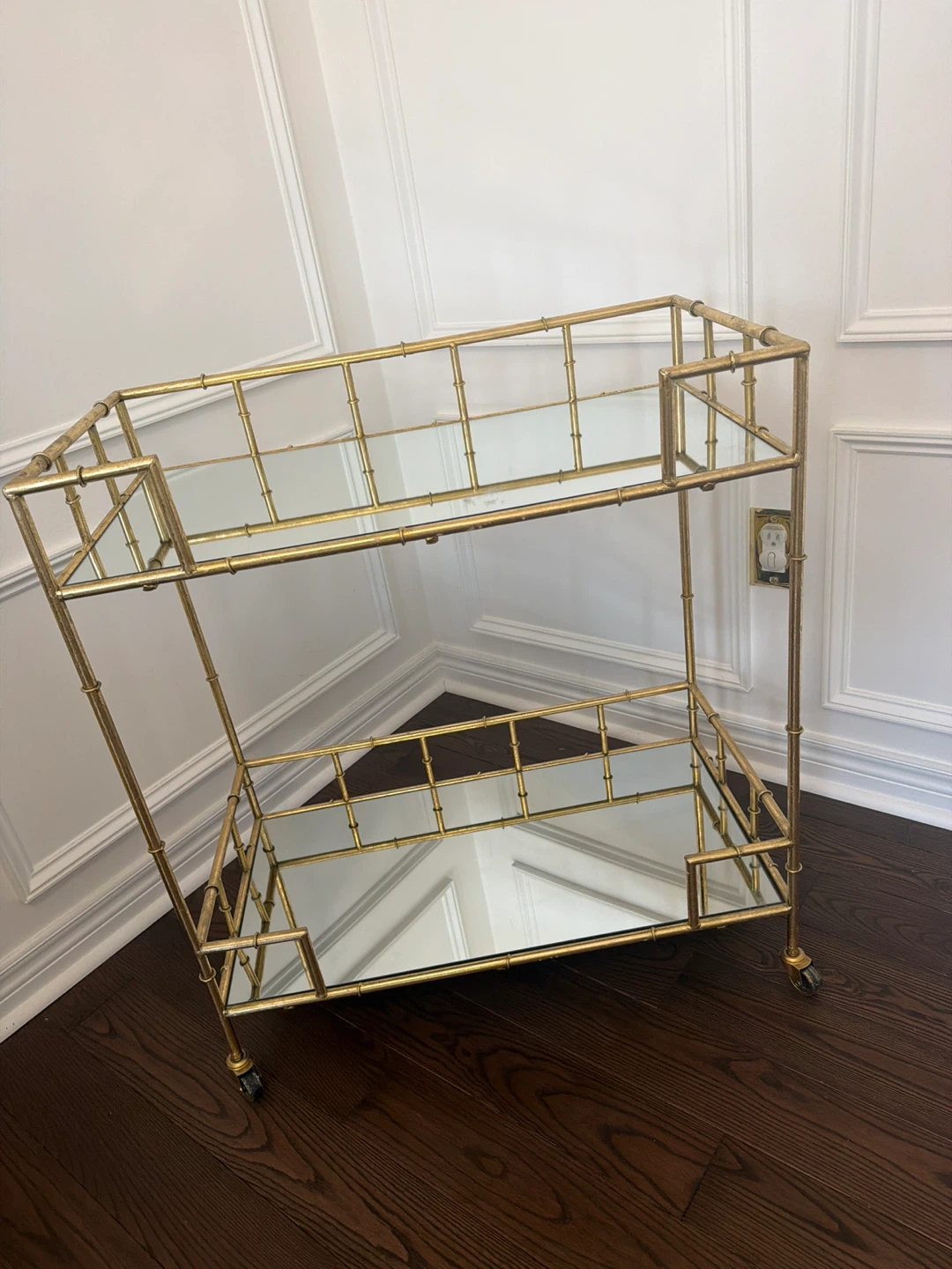 Gold Bamboo Style Bar Cart with Mirrored Shelves - photo 2