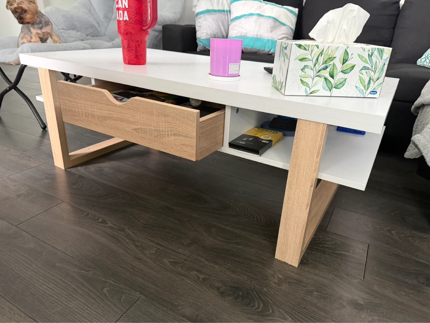 White Coffee Table with Storage Drawer - photo 2