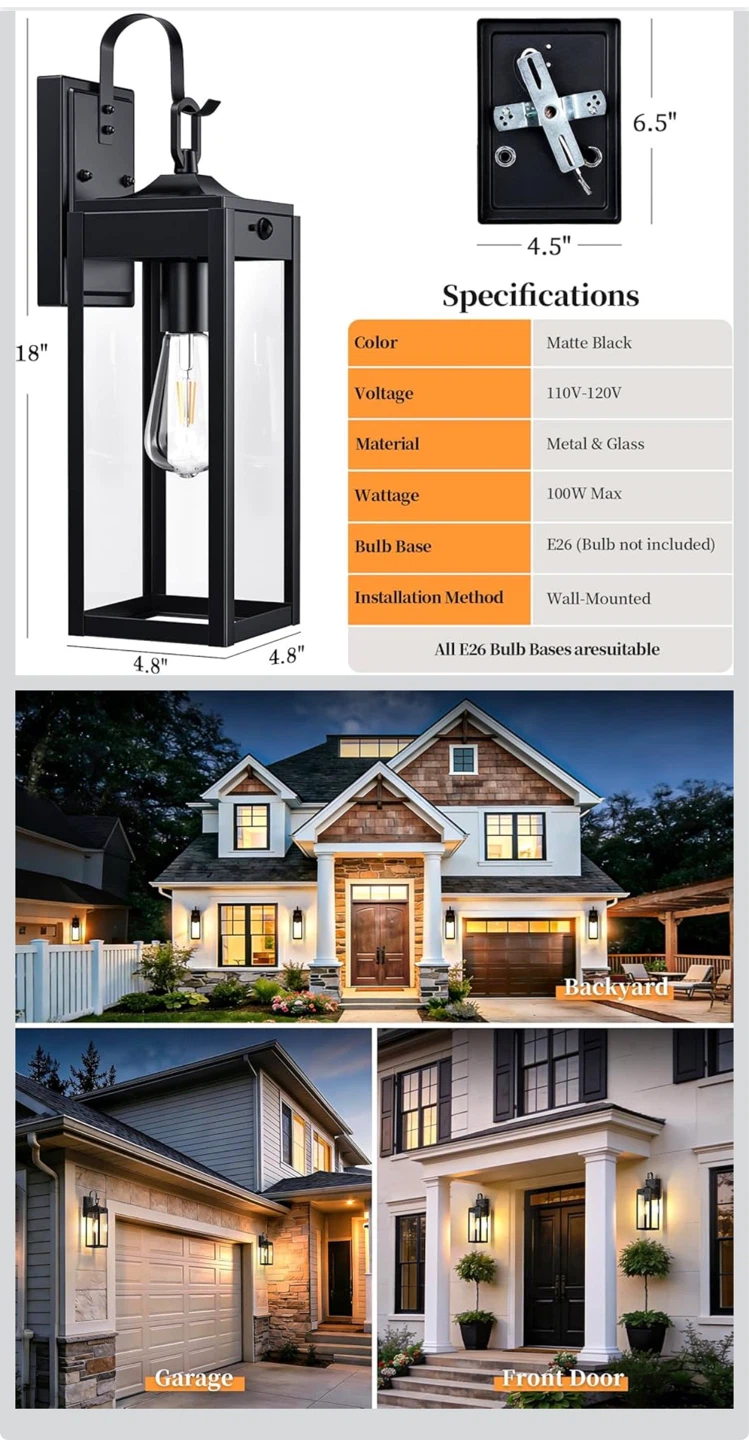 MYHXQ Outdoor Sconces - 2 Pack, Black - photo 4