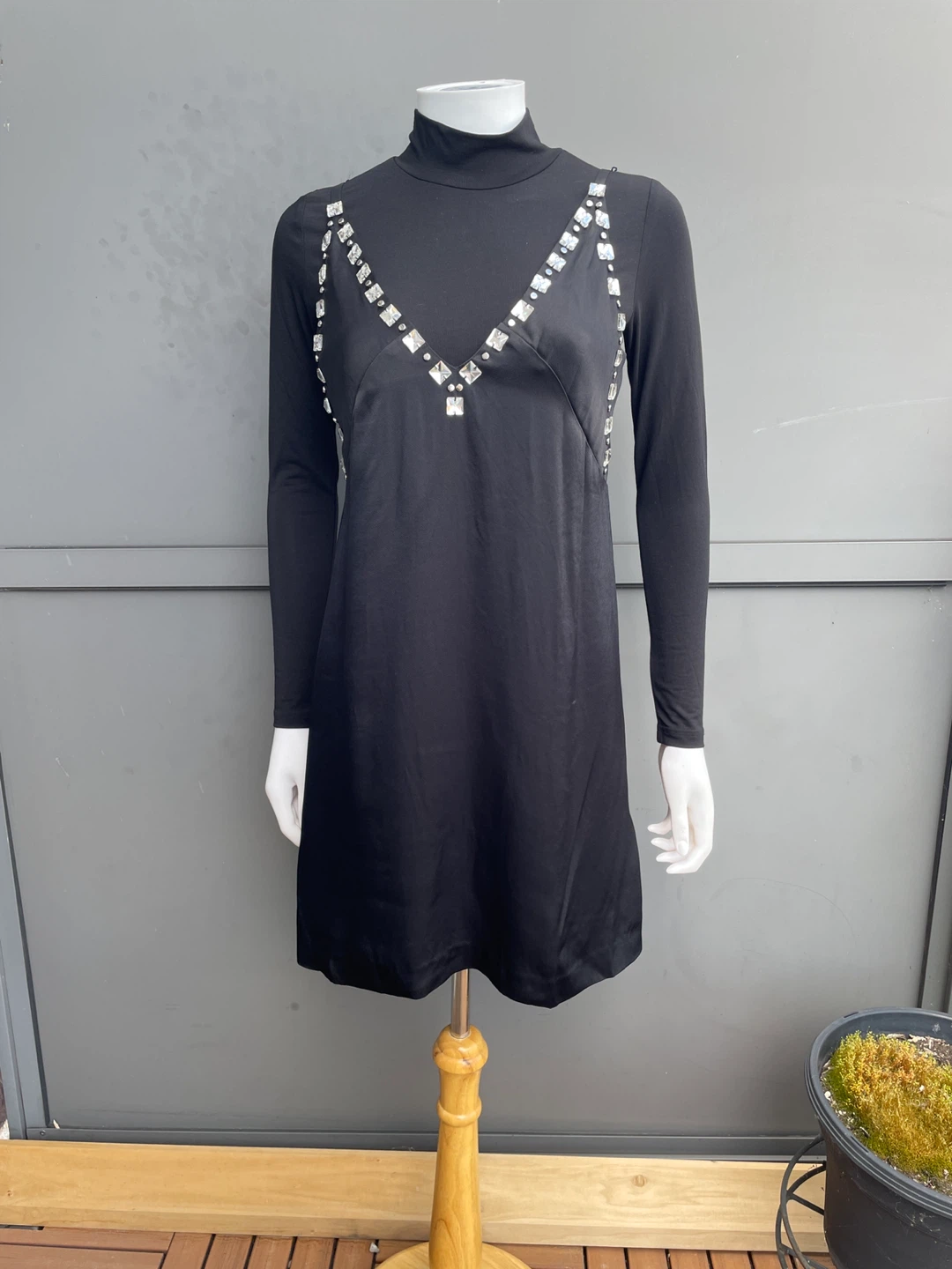 Maje Black Dress with Rhinestone Size 34 - photo 2