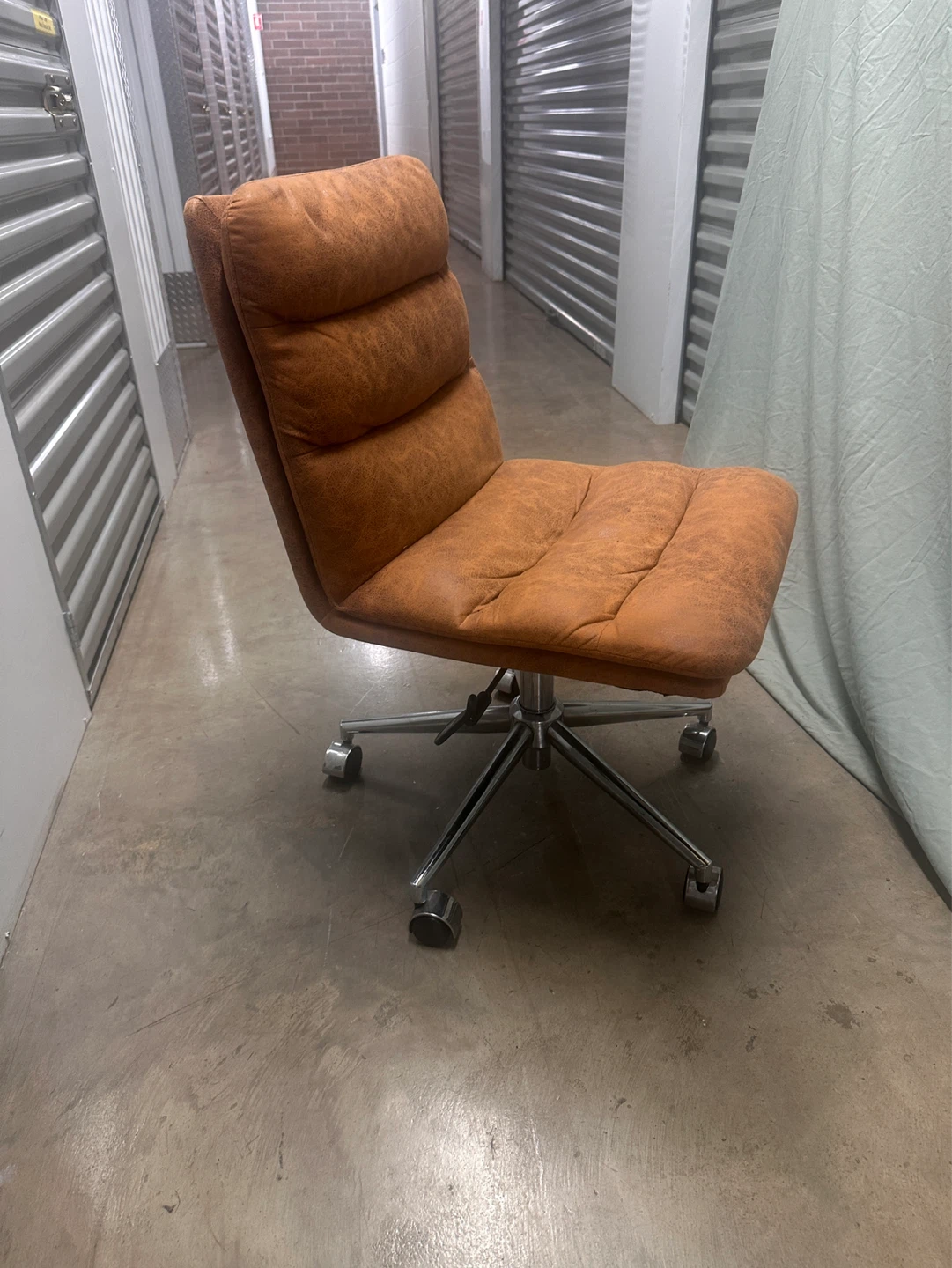 Brown Faux Leather Office Chair with Wheels - photo 2