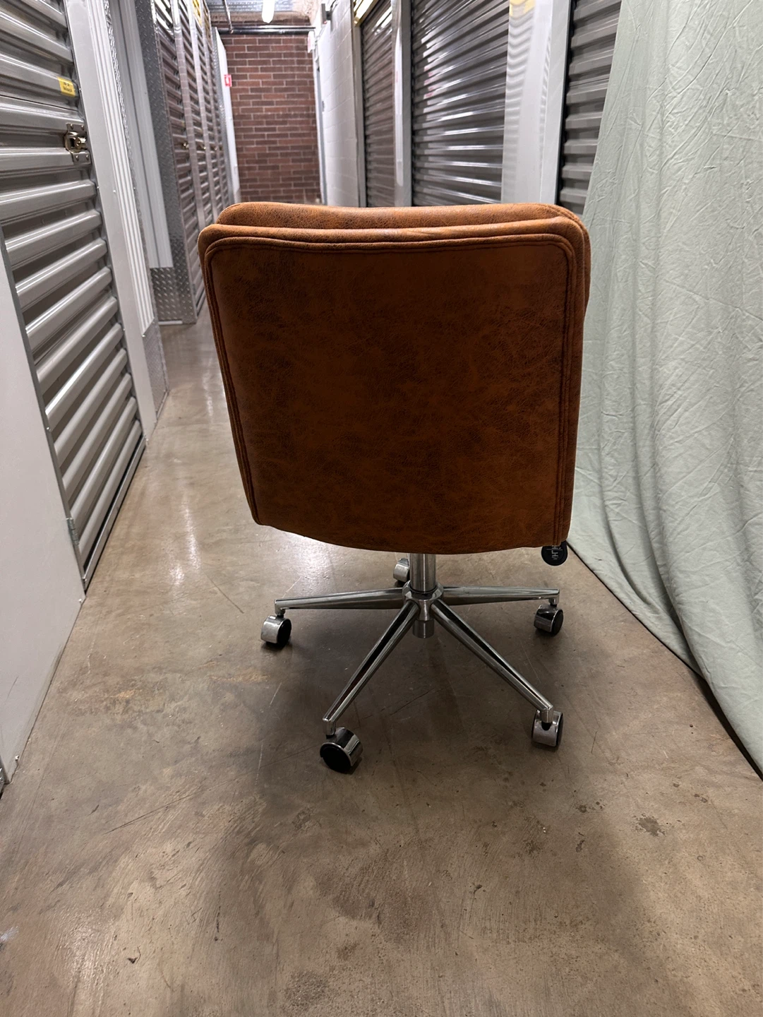 Brown Faux Leather Office Chair with Wheels - photo 3