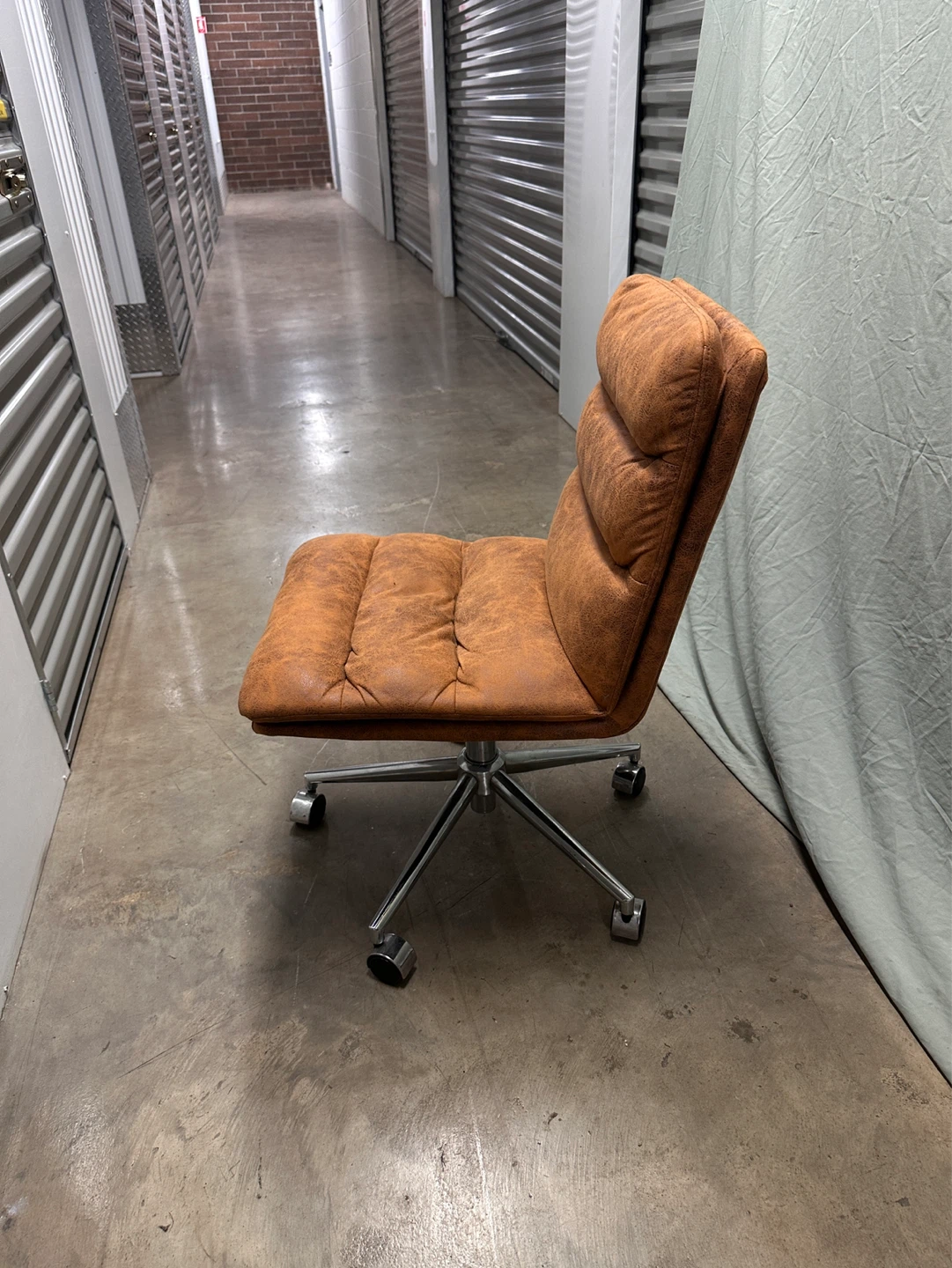 Brown Faux Leather Office Chair with Wheels - photo 4