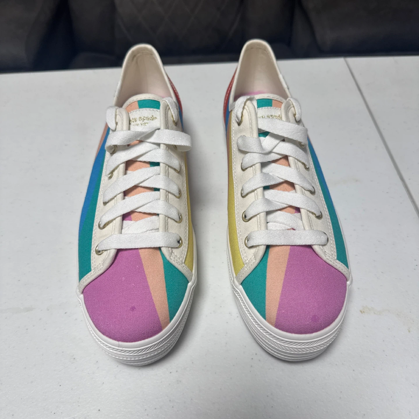 10M Kate Spade x Keds Rainbow Striped Canvas Sneakers