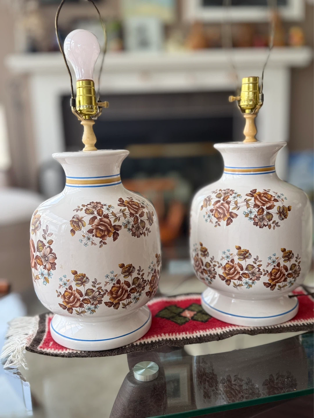 Vintage Ceramic Floral Table Lamps - Set of 2