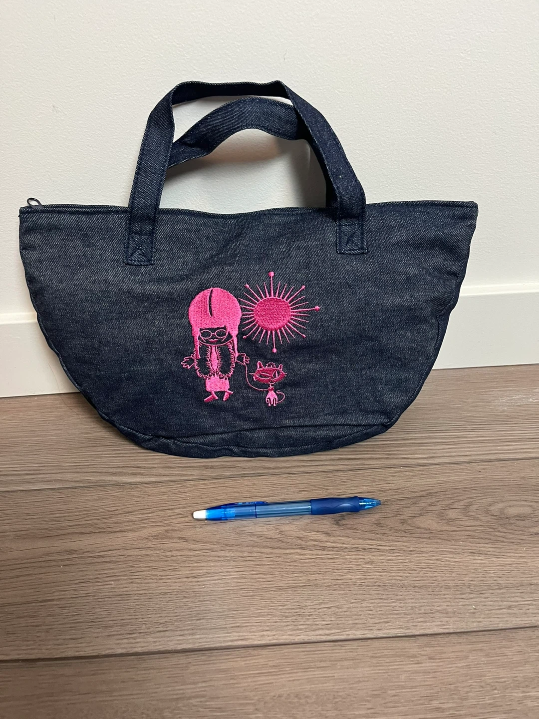 Denim Tote Bag with Embroidered Design - photo 2