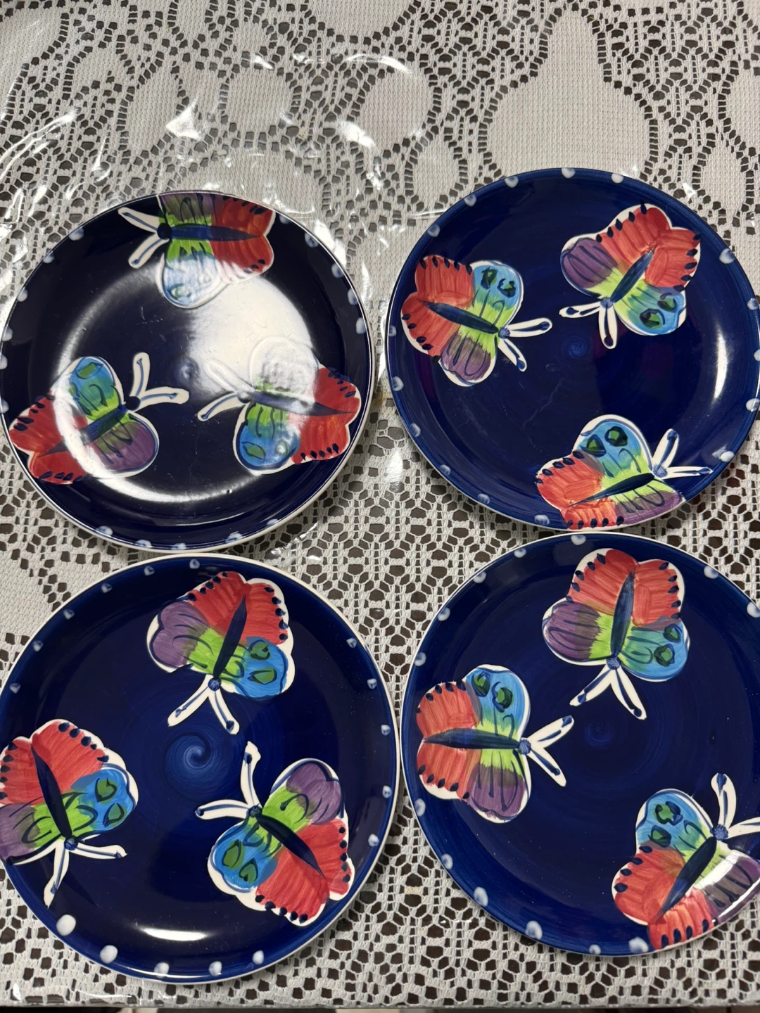 Set of 4 Blue Butterfly Dessert Plates