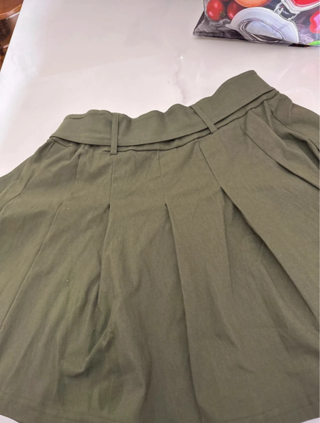 Women's Olive Green Pleated Skirt with Belt - photo 2