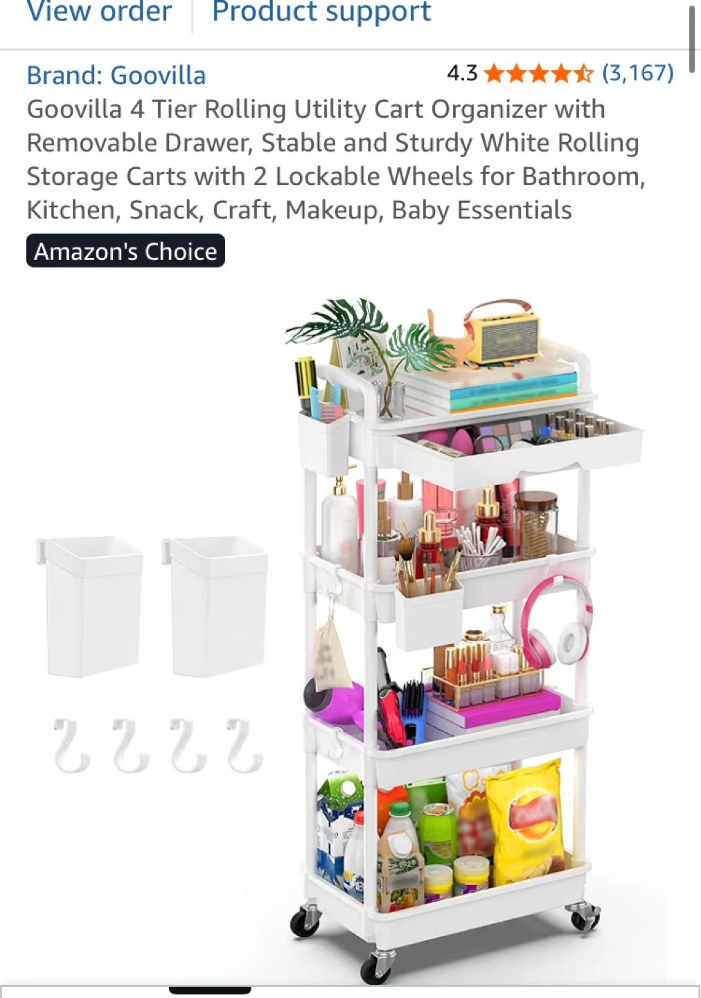 White 4-Tier Rolling Storage Cart