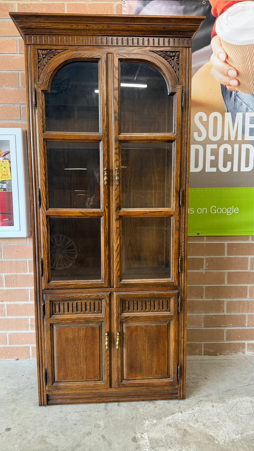 Wood Display Cabinet with Glass Doors