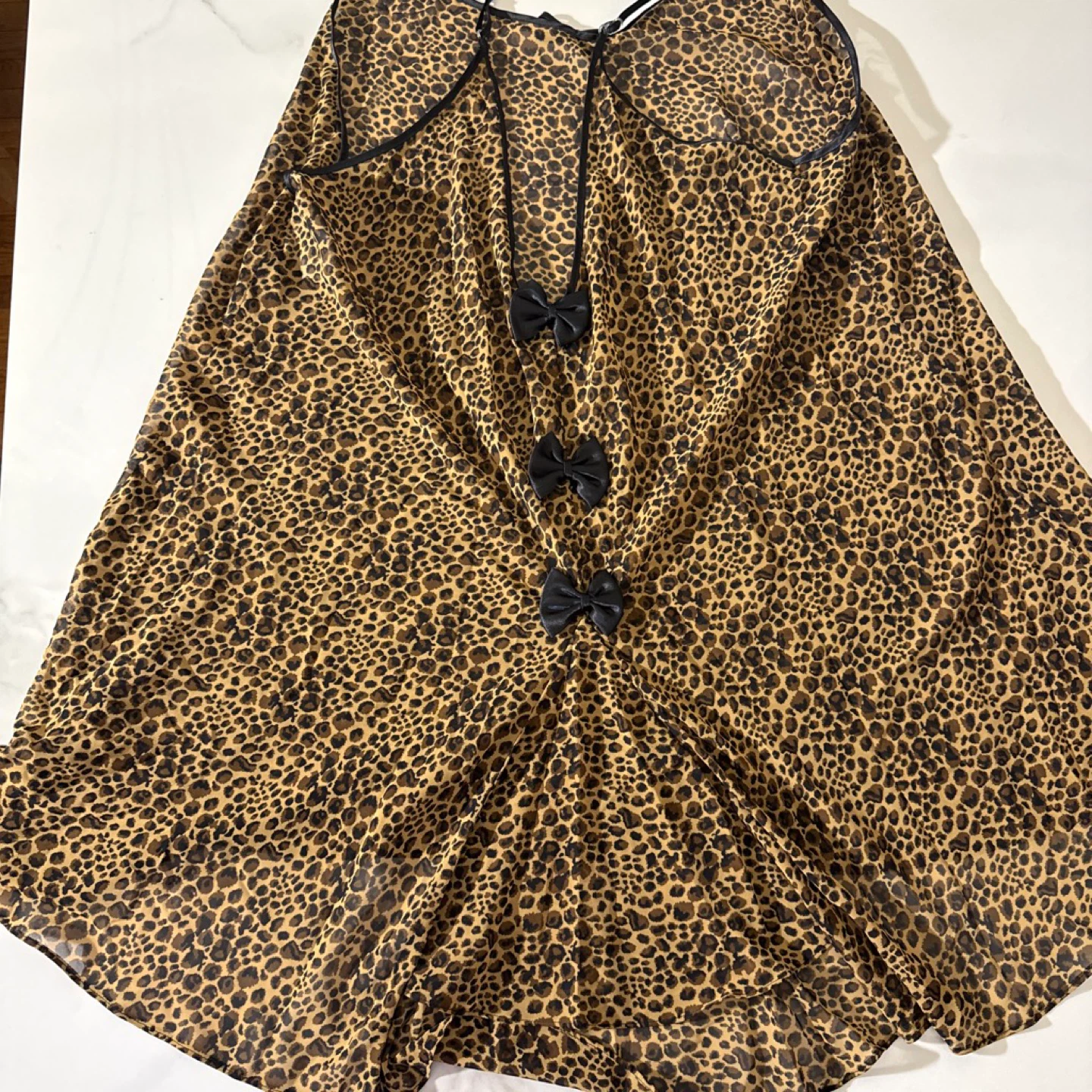 Sheer Leopard Print Babydoll Nightie with Bows - photo 2