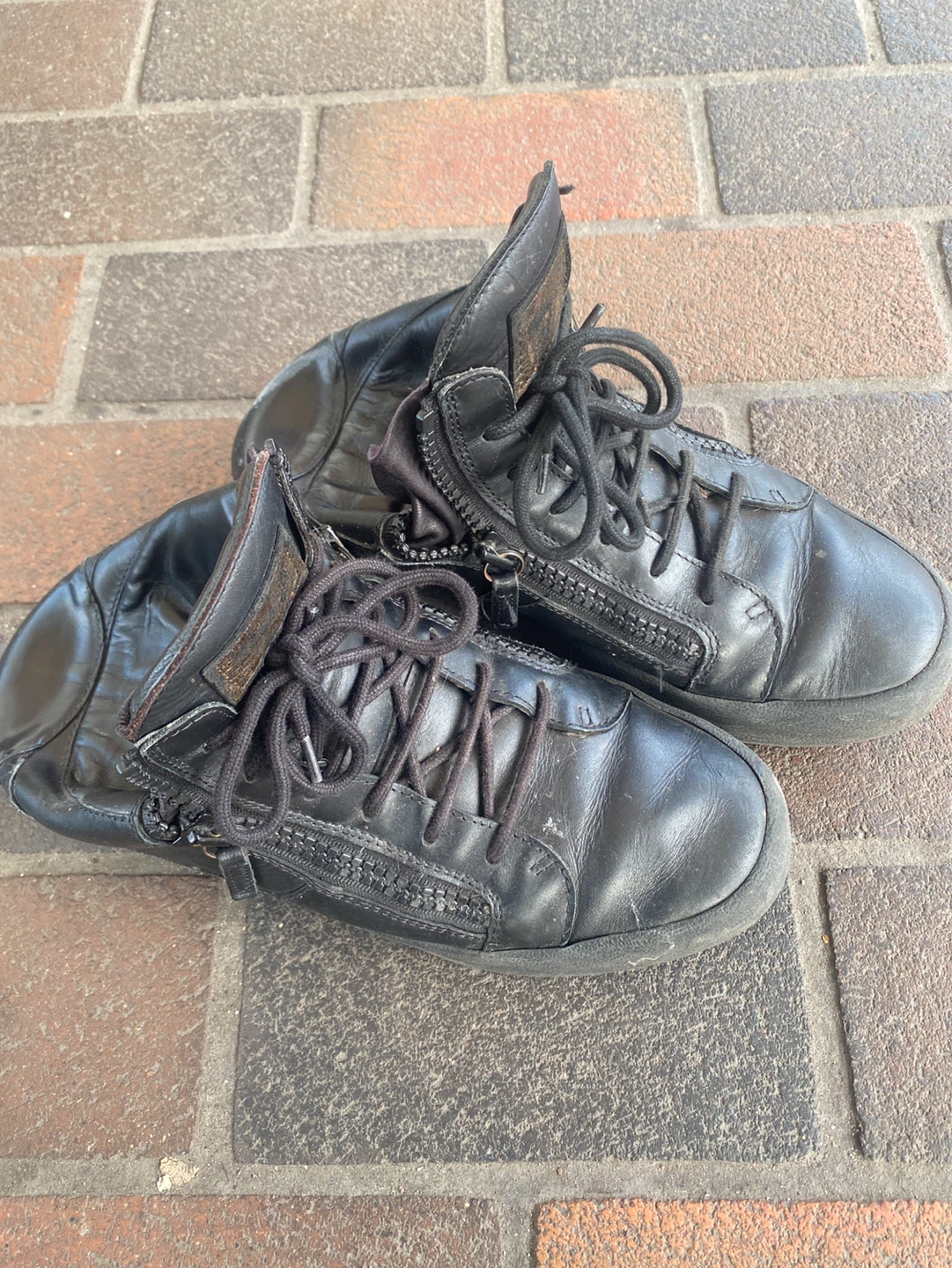 Black Leather High-Top Sneakers