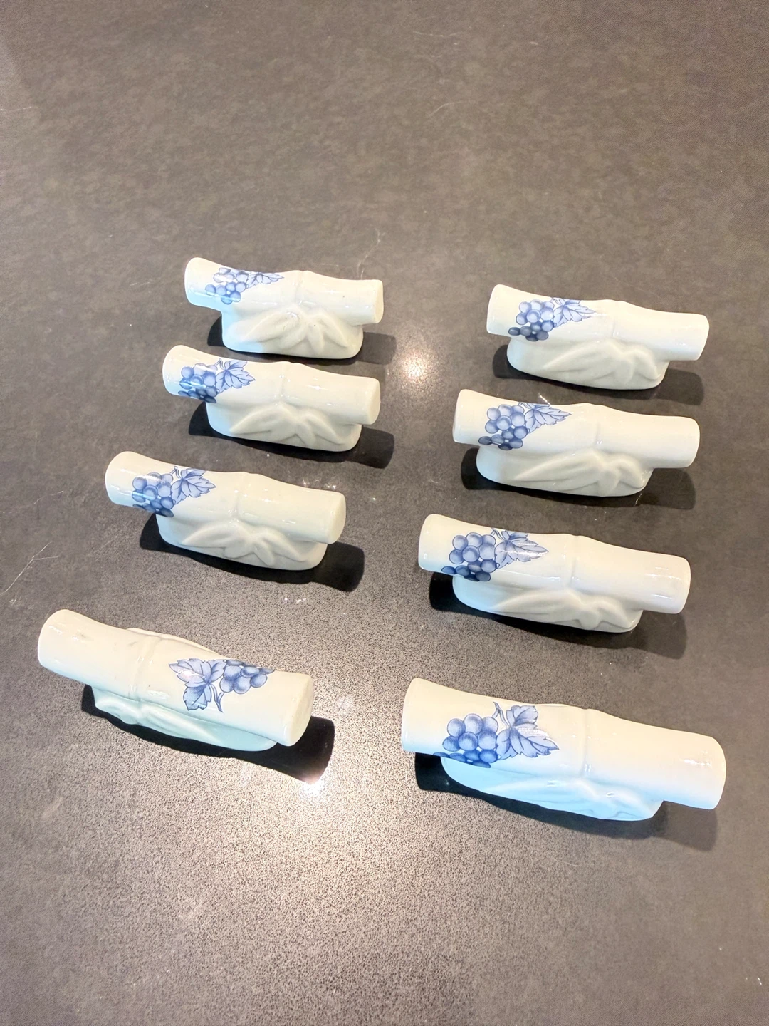 Set of 8 Ceramic Chopstick Rests with Grape Design
