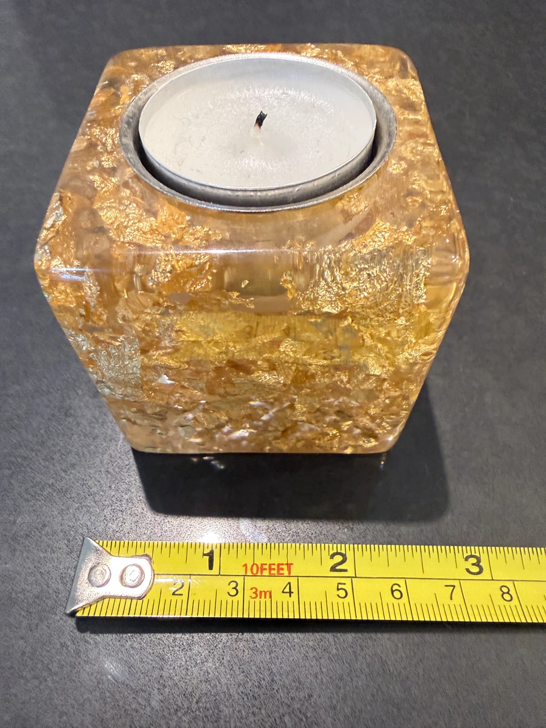 Gold Leaf Resin Cube Tealight Holder - photo 4