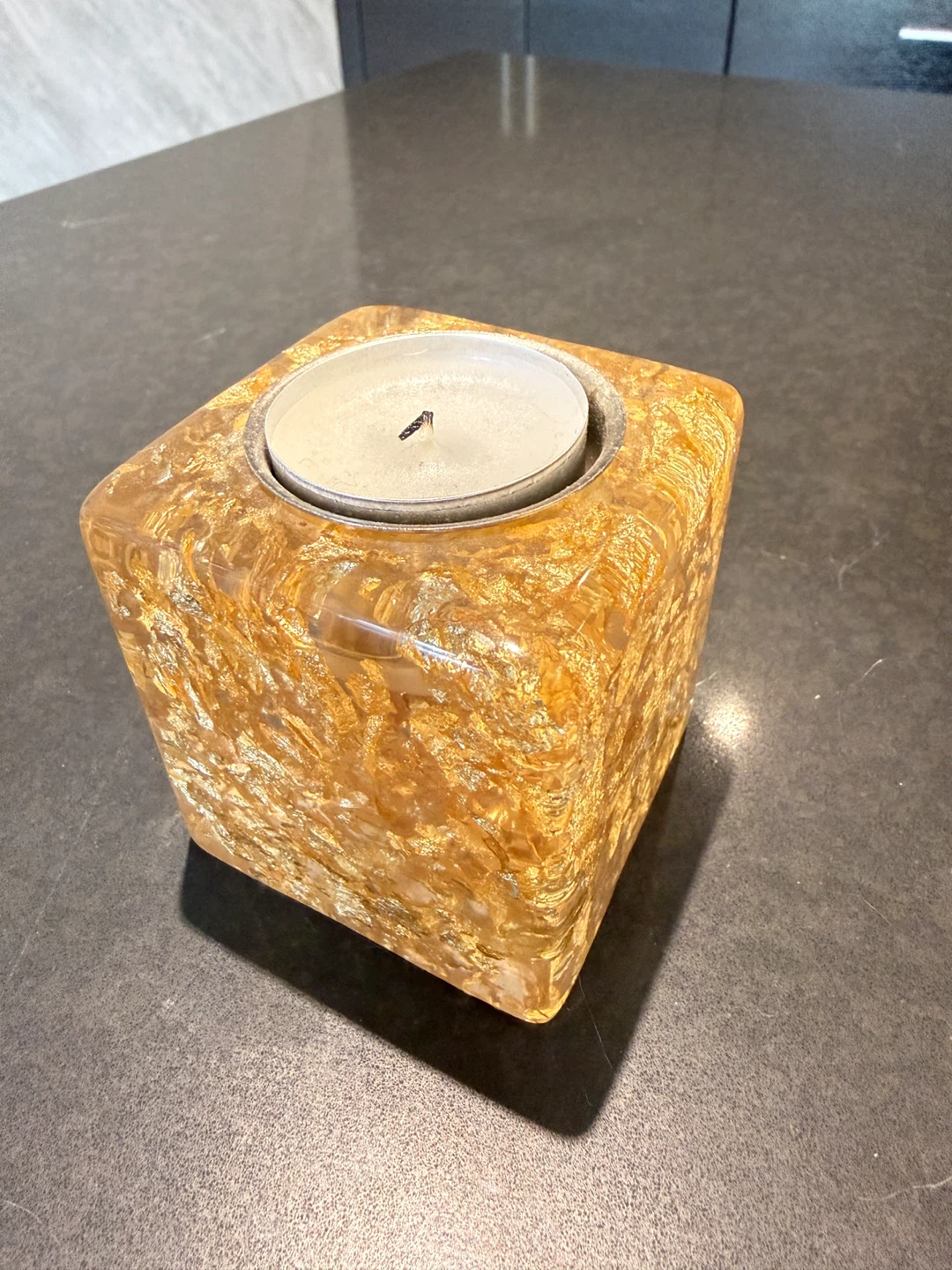 Gold Leaf Resin Cube Tealight Holder
