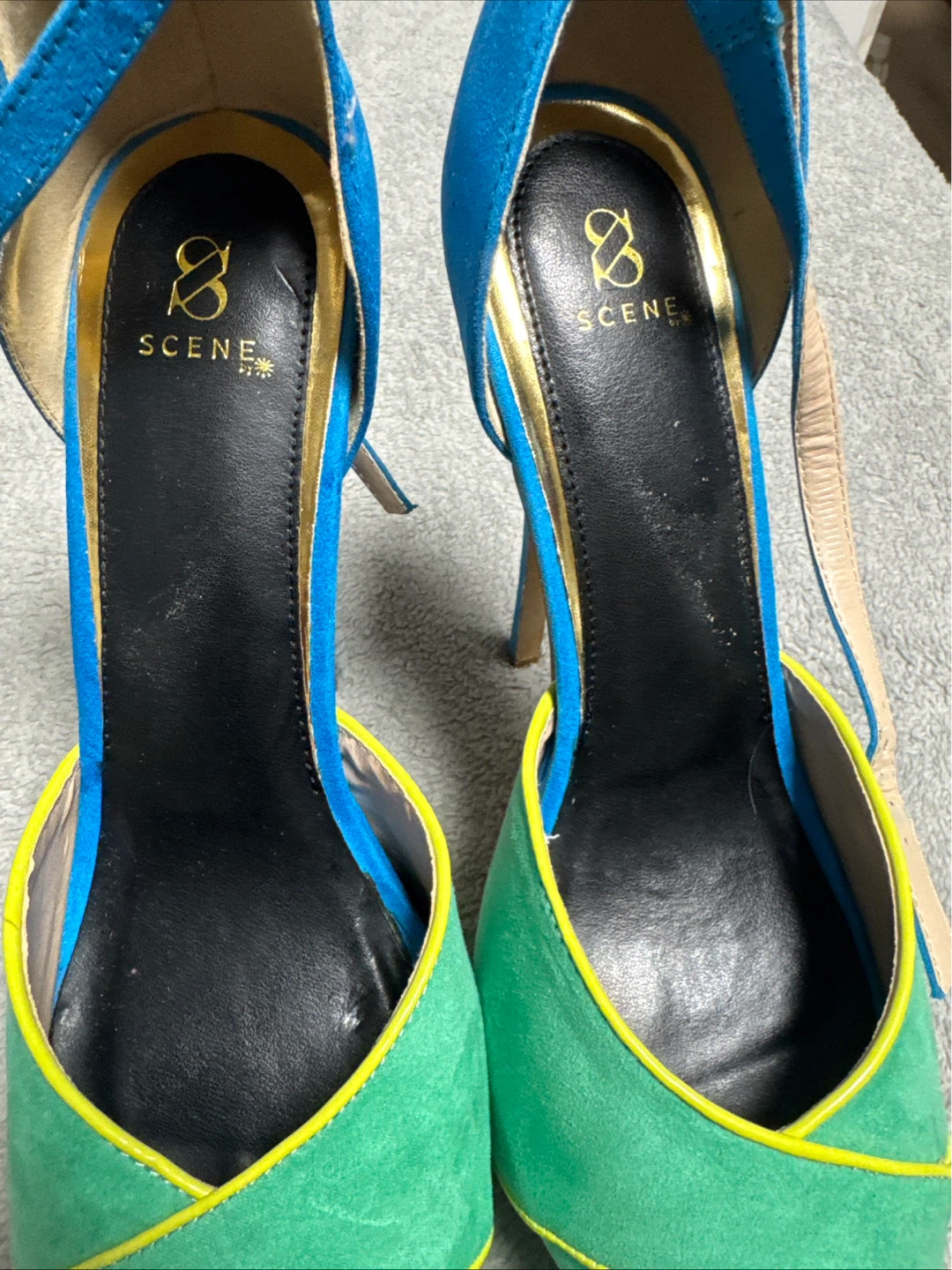 Scene Blue & Green Suede Platform Heels 10